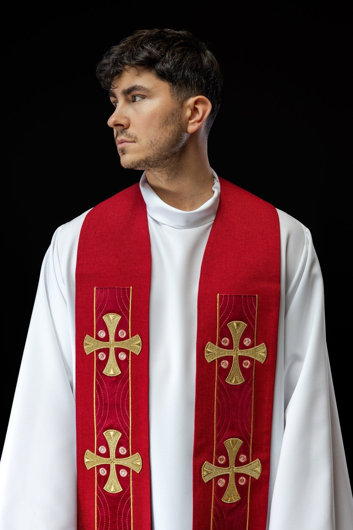 Estola bordada con cruces rojas S - 2068 - 02 - 70 - CASULLAS.ES