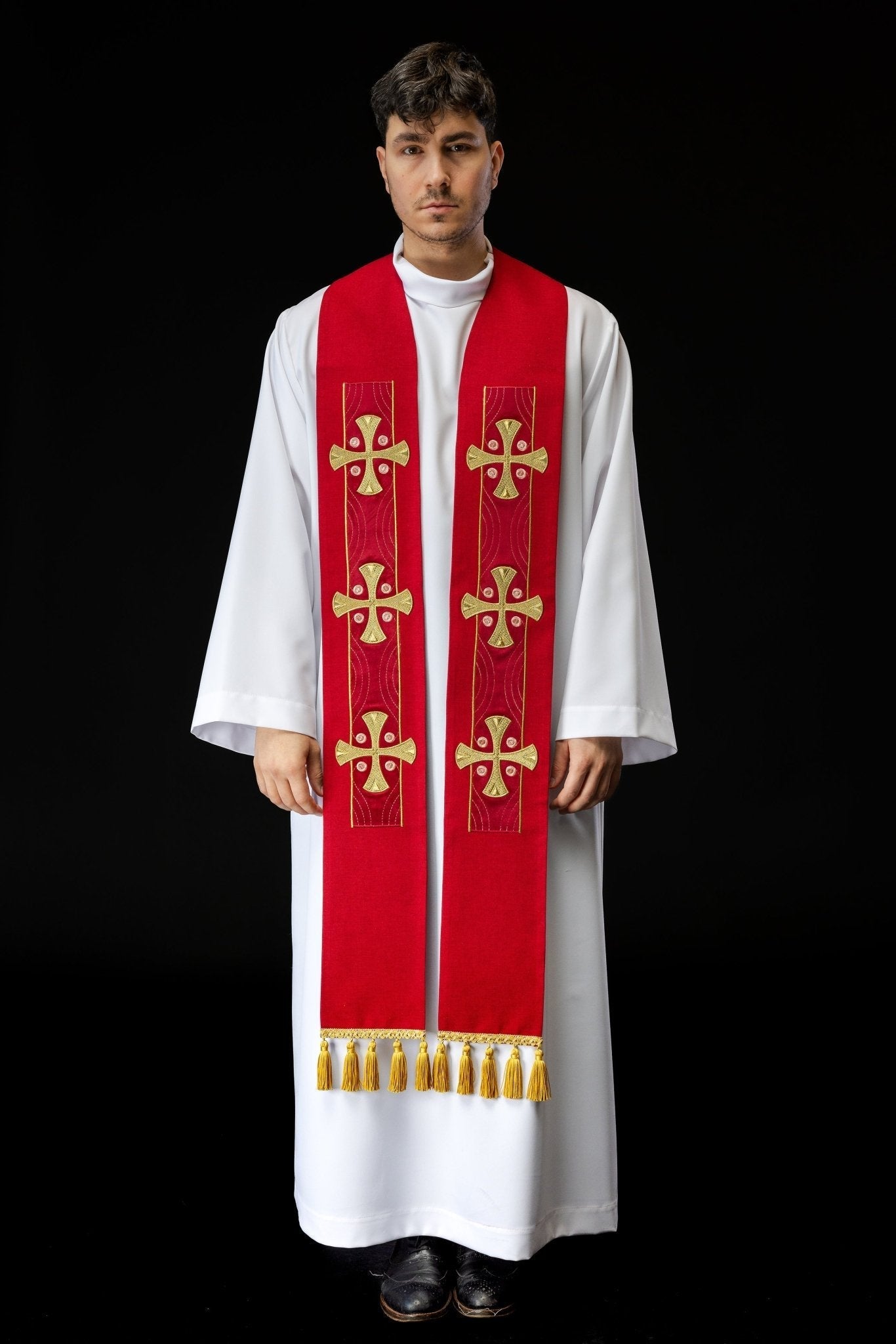 Estola bordada con cruces rojas S - 2068 - 02 - 70 - CASULLAS.ES
