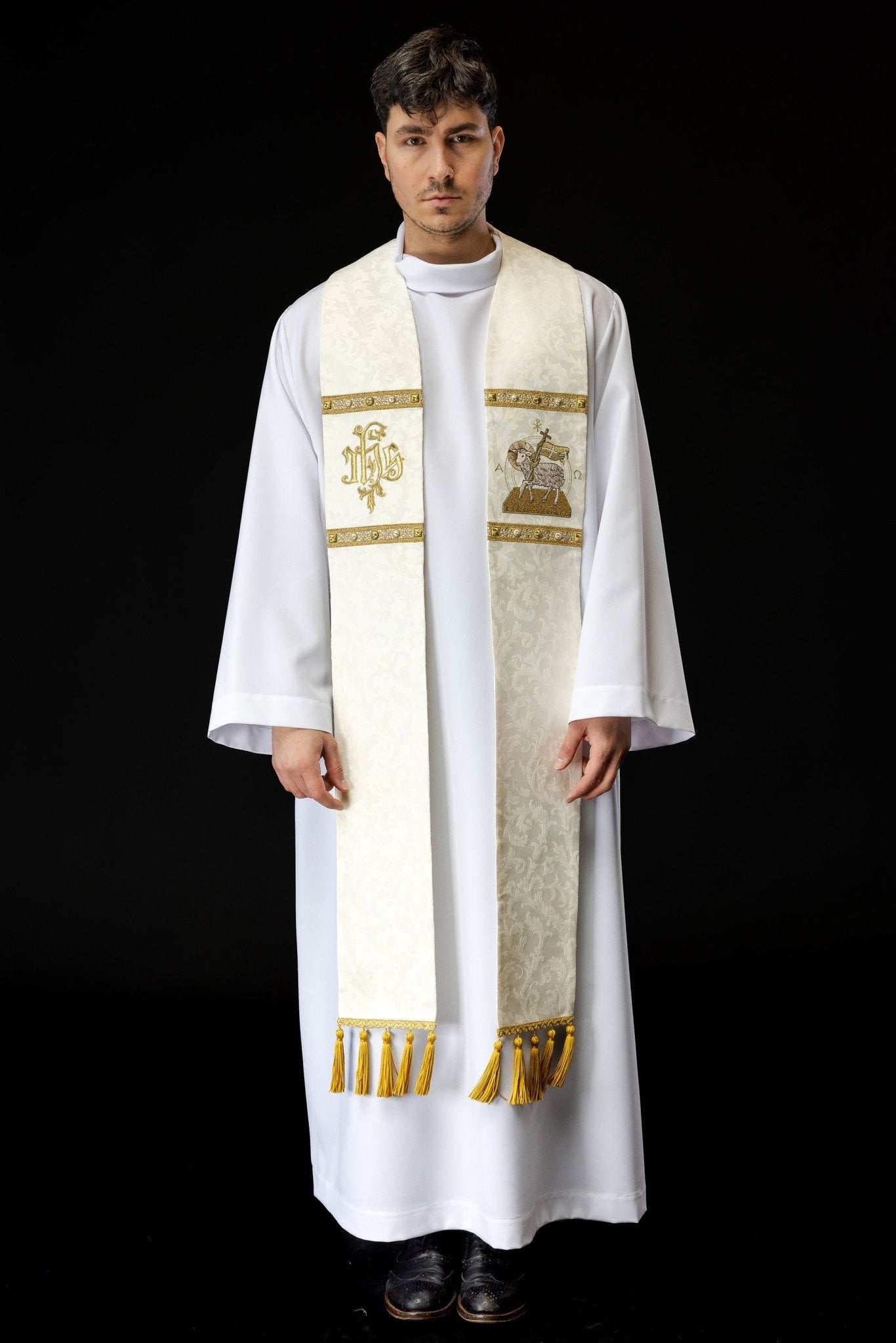 Estola con el Cordero Pascual, confeccionada en tela decorativa S - 2072 - 05 - 88 - CASULLAS.ES