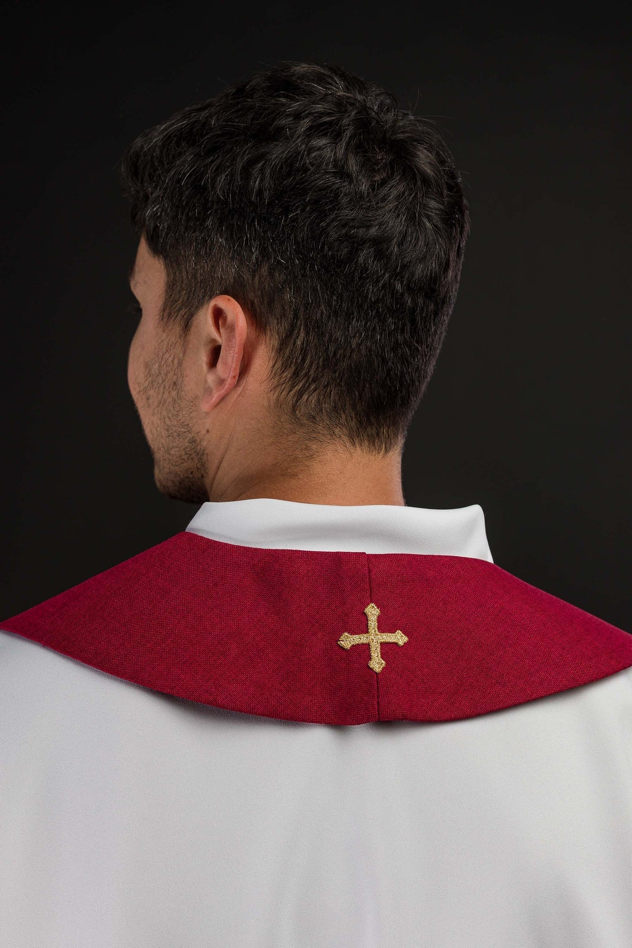Estola de terciopelo roja bordada con motivo IHS S-2055-02-70 - CASULLAS.ES