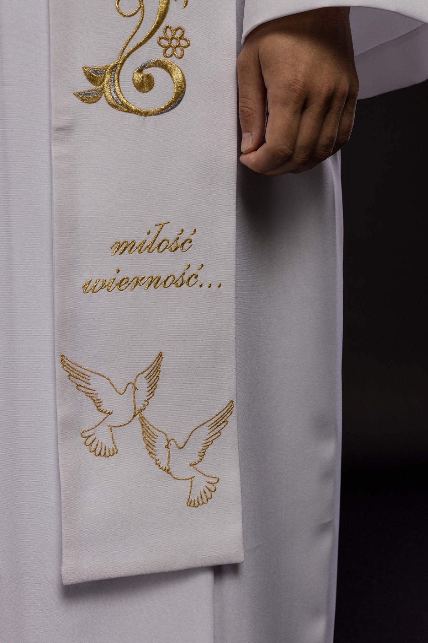 Estola larga bordada de boda en color blanco KST/412/04/01 BIAŁY - CASULLAS.ES