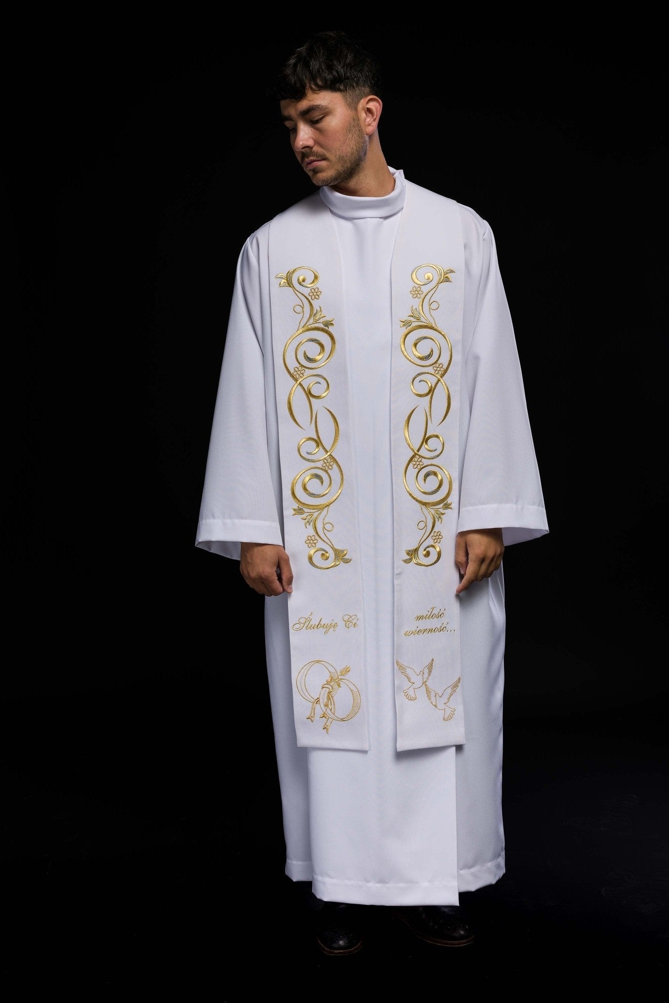 Estola larga bordada de boda en color blanco KST/412/04/01 BIAŁY - CASULLAS.ES