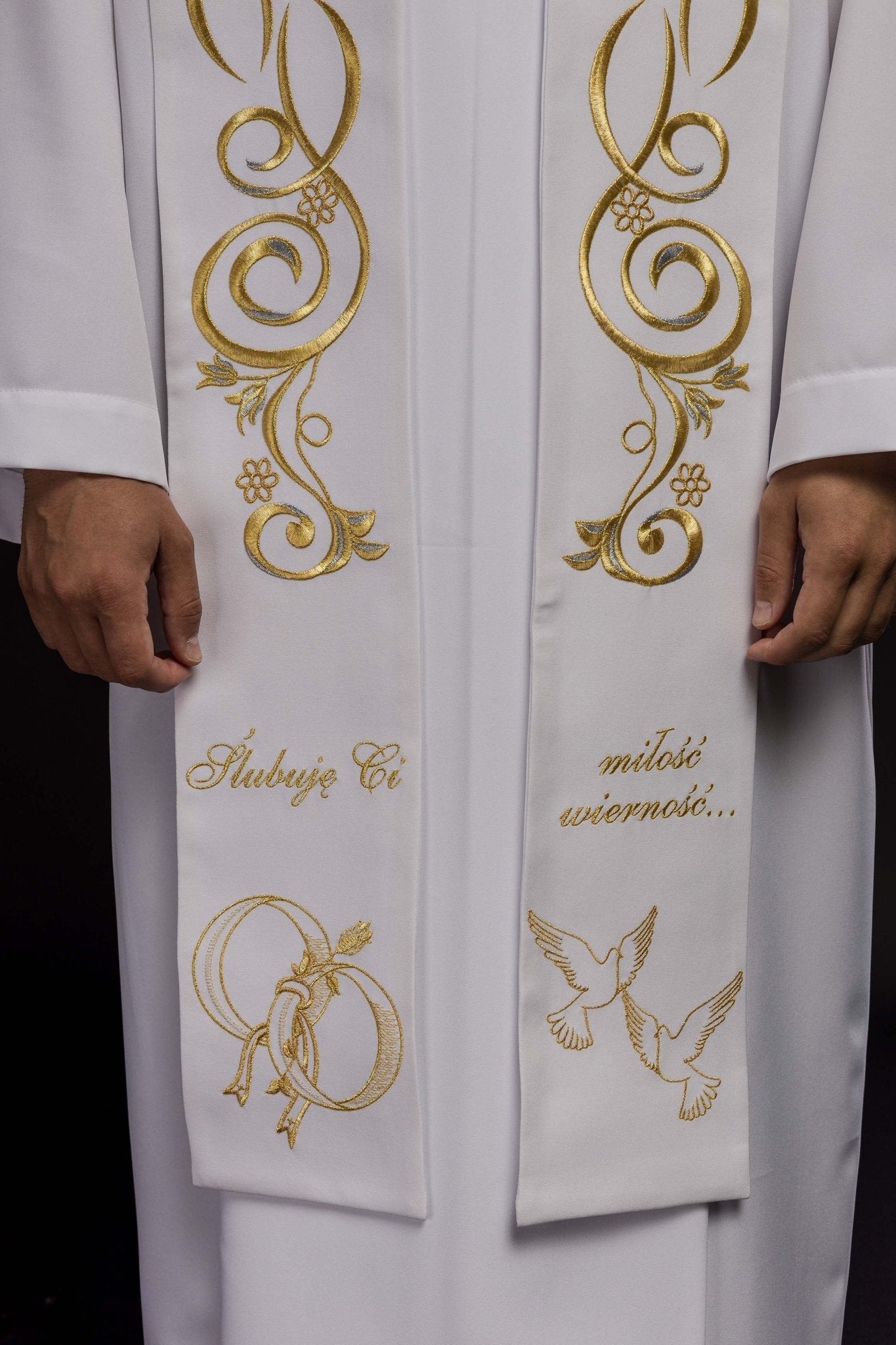 Estola larga bordada de boda en color blanco KST/412/04/01 BIAŁY - CASULLAS.ES