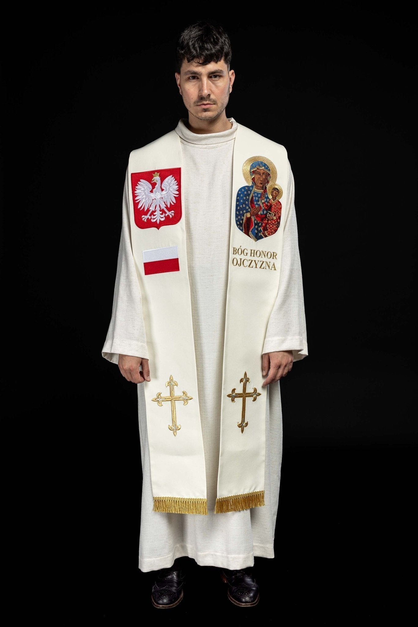 Estola marfil bordada de Nuestra Señora de Czestochowa KST/501/05/01 ECRU - CASULLAS.ES