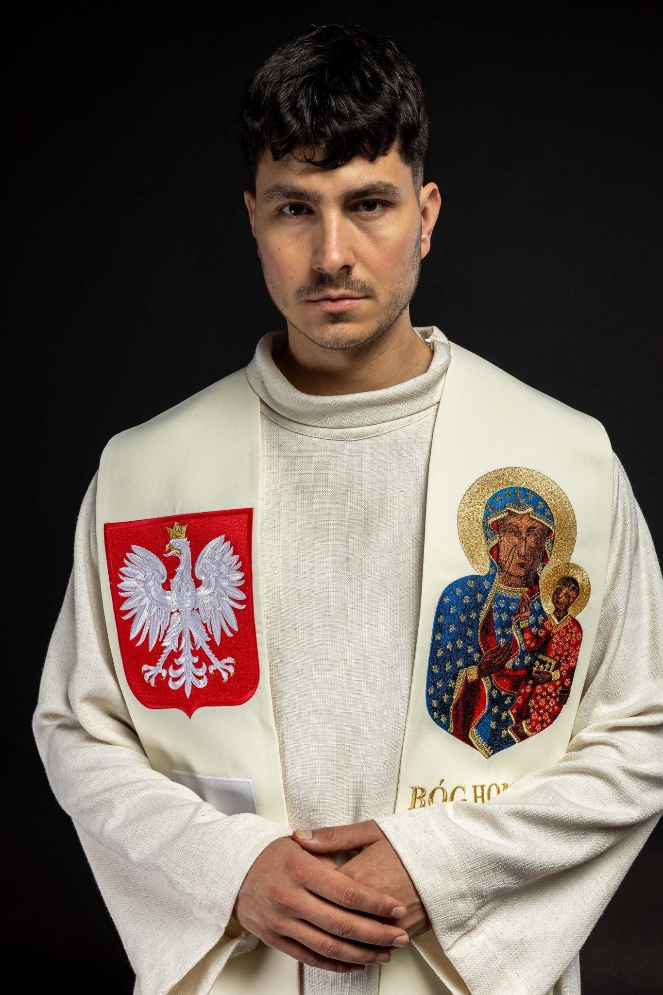 Estola marfil bordada de Nuestra Señora de Czestochowa KST/501/05/01 ECRU - CASULLAS.ES