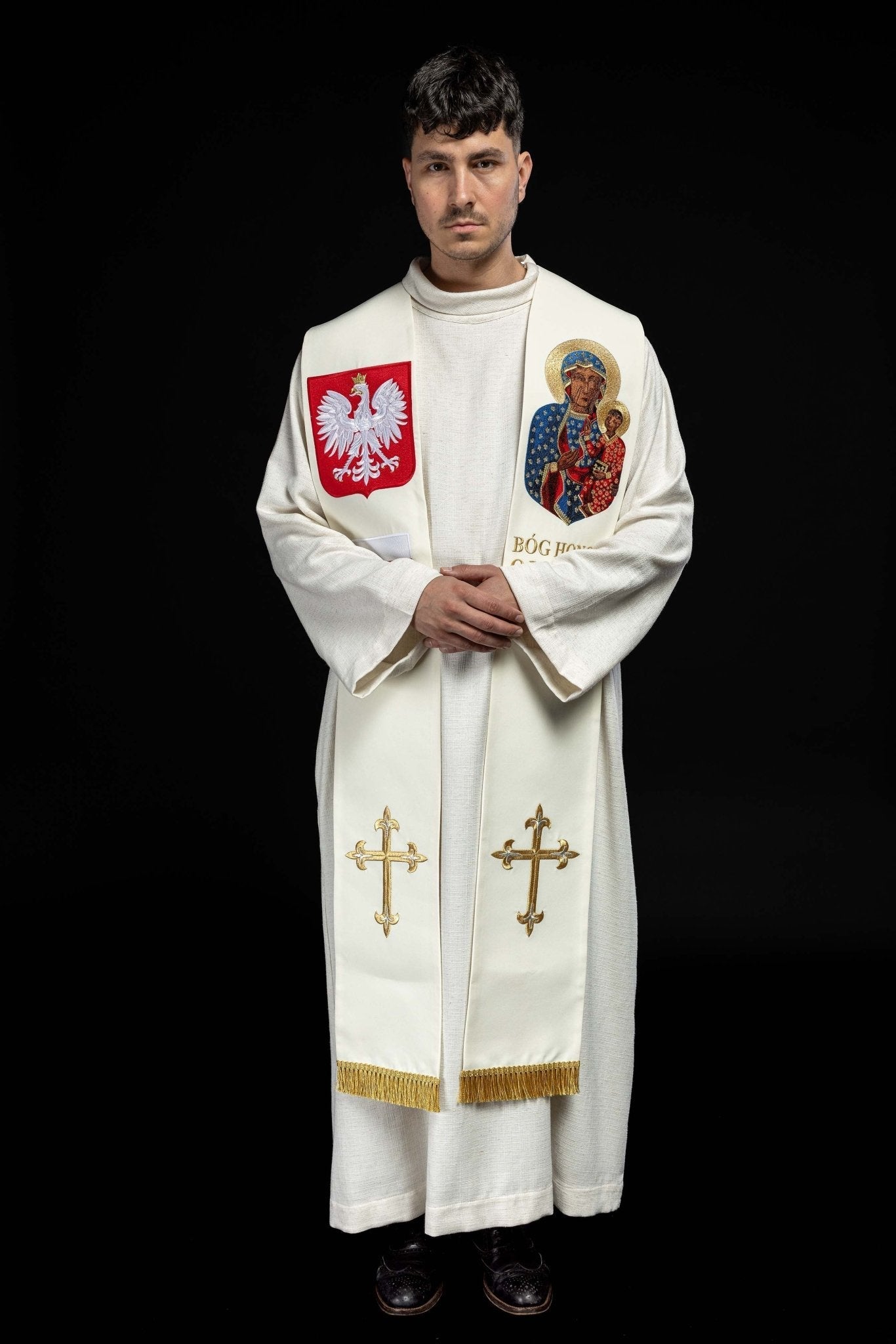 Estola marfil bordada de Nuestra Señora de Czestochowa KST/501/05/01 ECRU - CASULLAS.ES