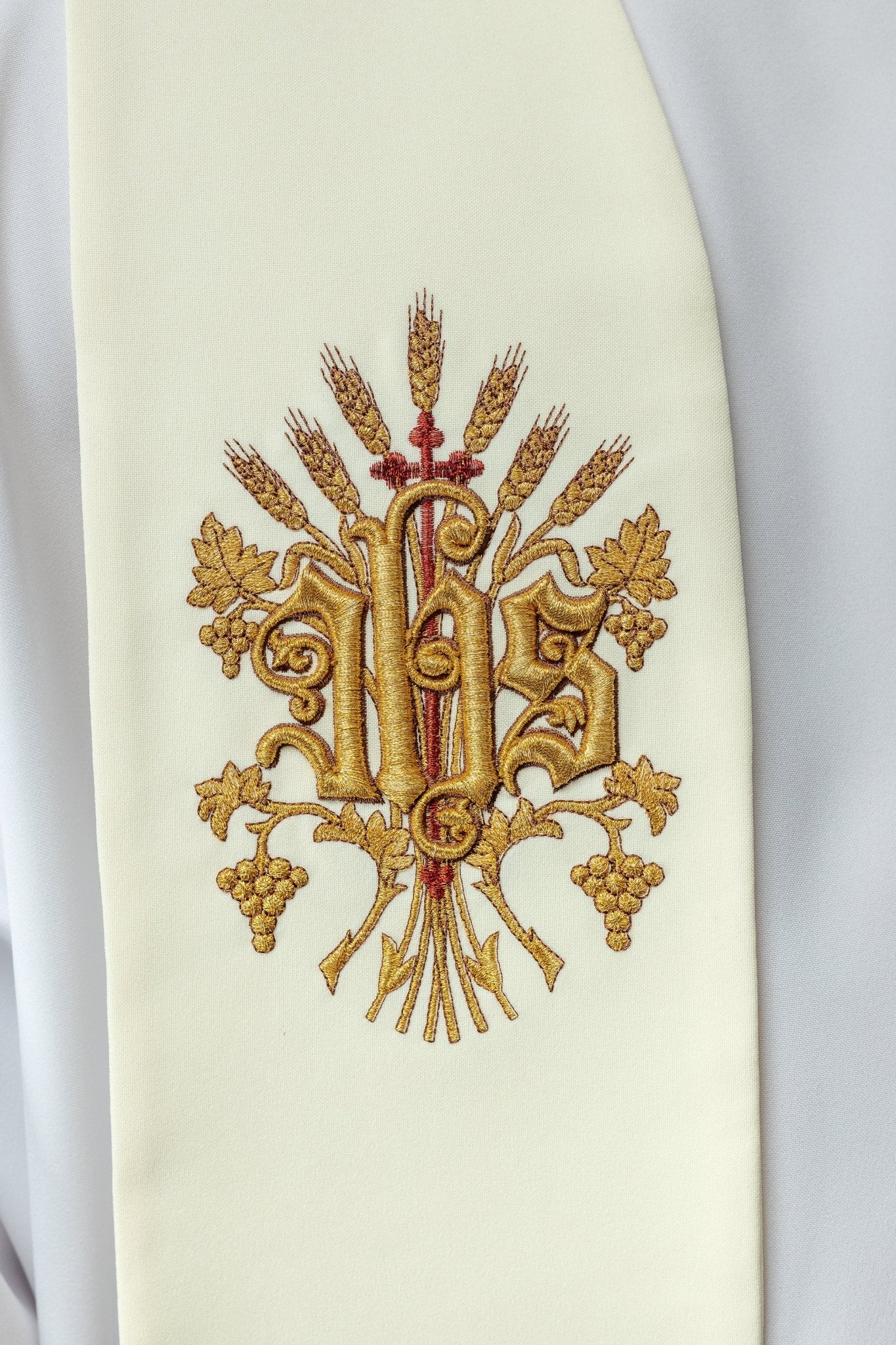 Estola marfil con bordado Cruz, IHS y corazón de Jesucristo KST/159/05/01 ECRU - CASULLAS.ES