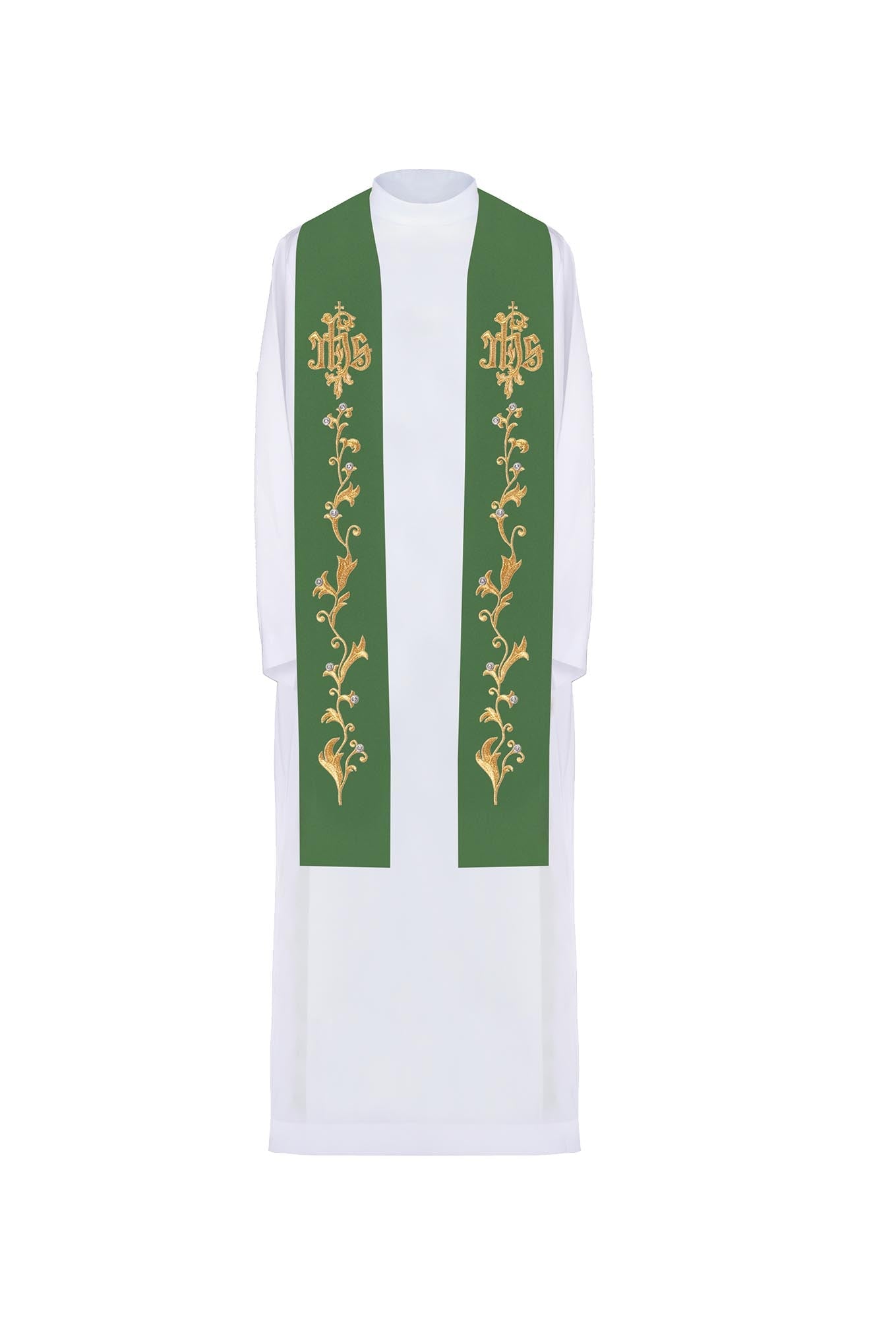 Estola verde cricamente bordado con IHS KST/037/01/01 ZIELONY - CASULLAS.ES
