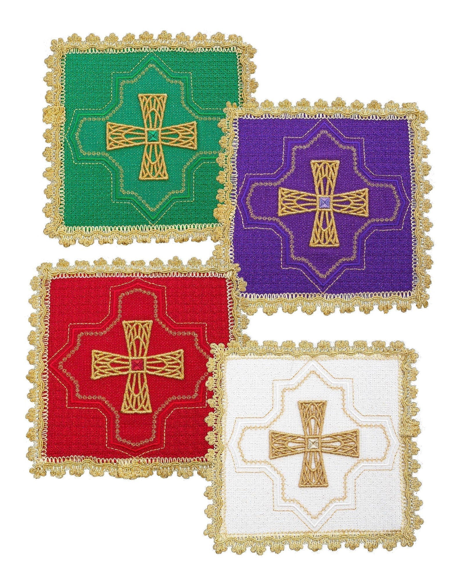 Juego 4 piezas palias bordadas - cuatro colores KPA4/184 18*18 - CASULLAS.ES