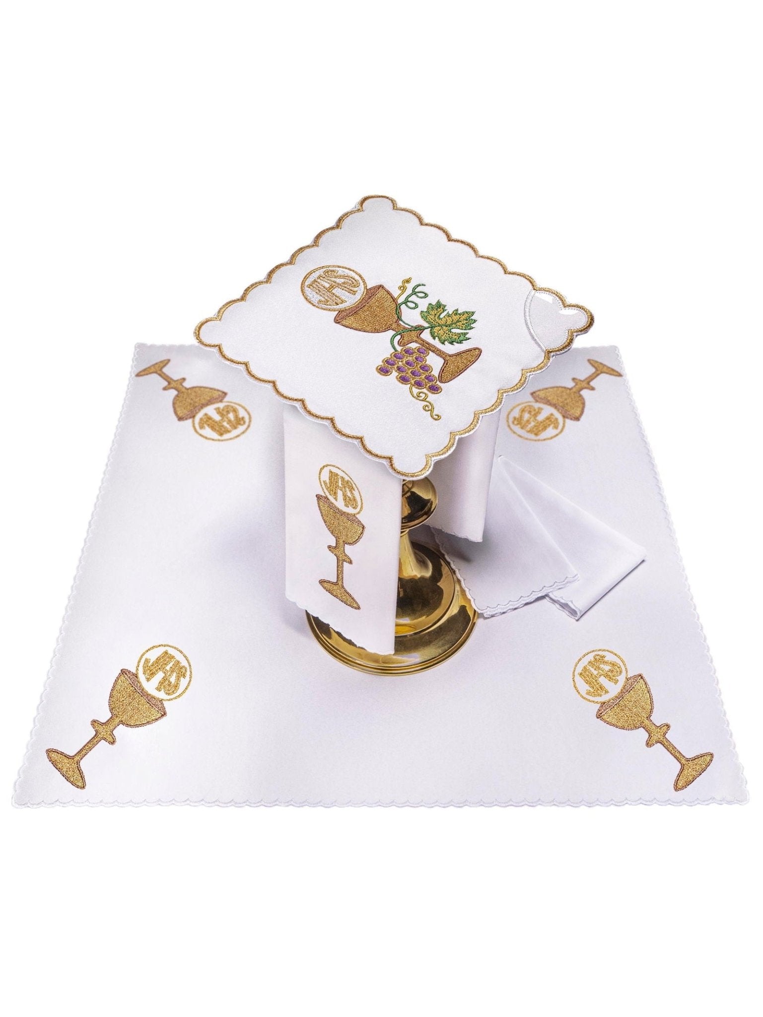 Juego de altar bordado con motivo de cáliz KK/058 - CASULLAS.ES