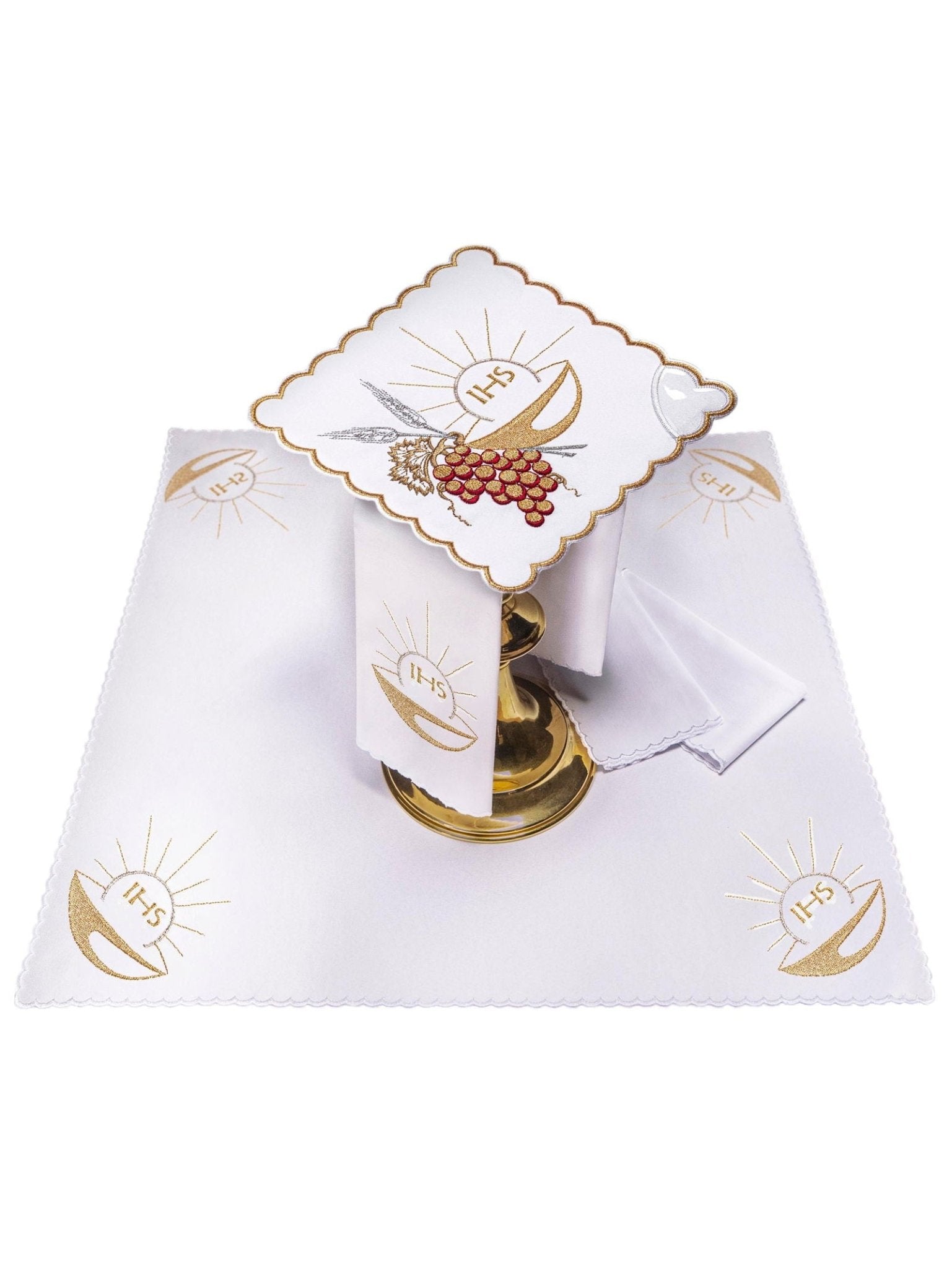 Juego de altar con bordado del cáliz eucarístico KK/046 - CASULLAS.ES