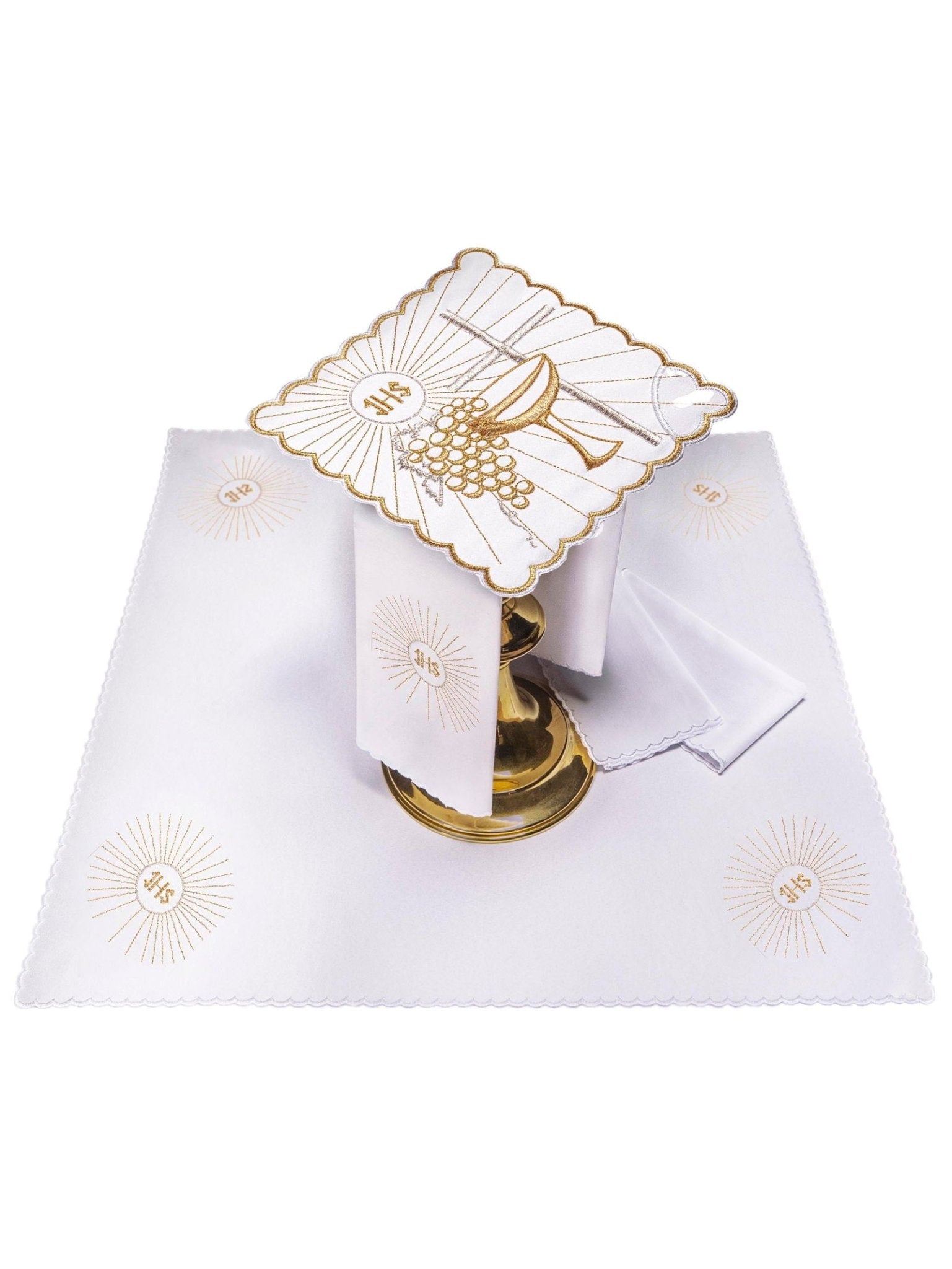 Juego de altar con bordado dorado de cáliz y cruz KK/091 - CASULLAS.ES