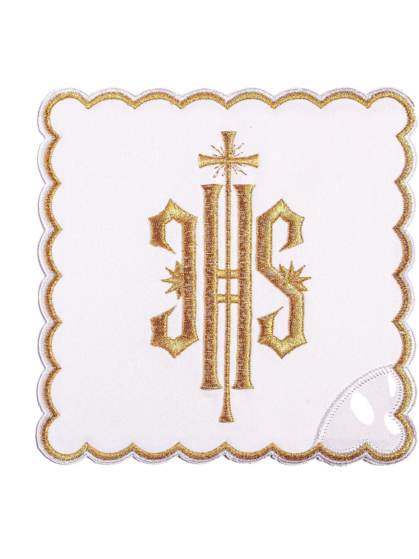 Juego de altar con bordado IHS y ribete dorado KK/029/04 - CASULLAS.ES