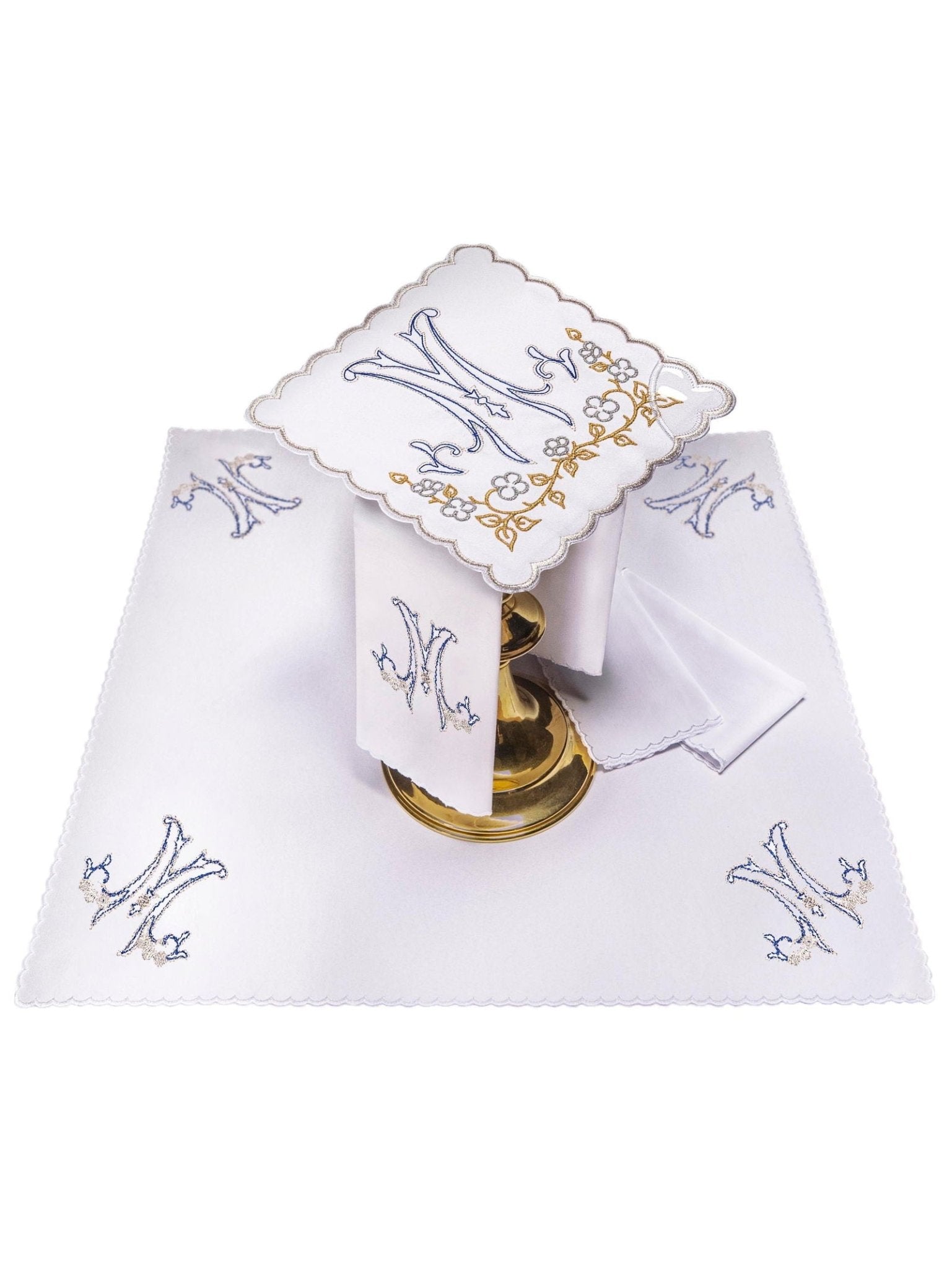 Juego de altar con bordado Mariano azul KK/085 - CASULLAS.ES