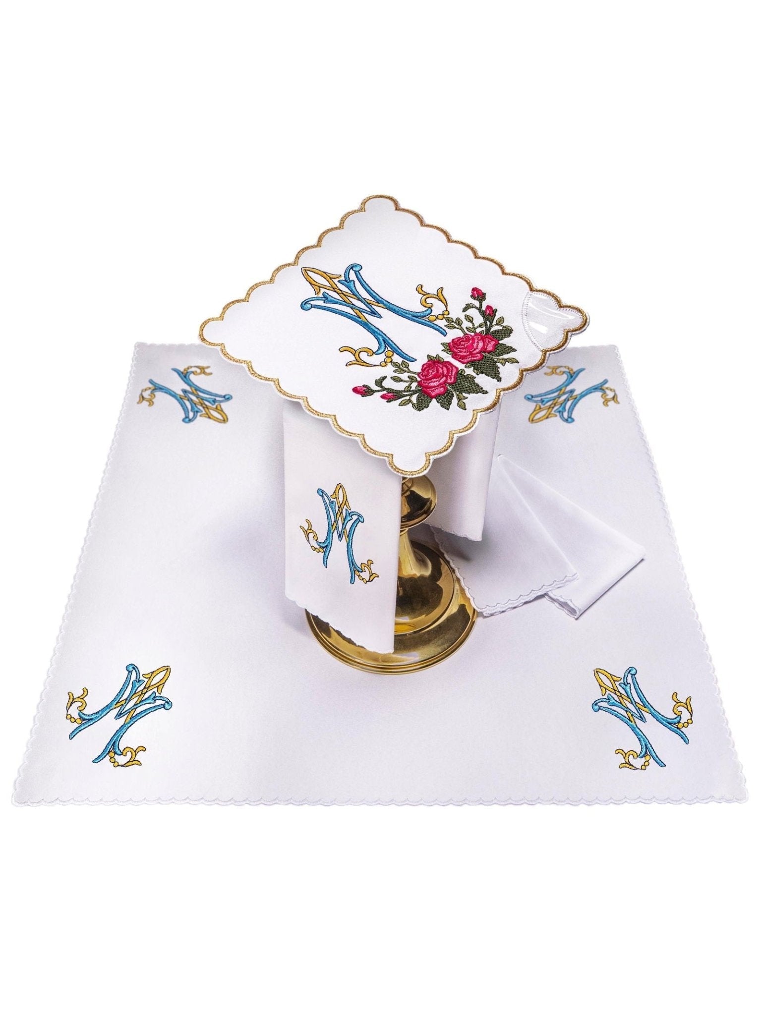 Juego de altar con bordado Mariano colorido KK/078 - CASULLAS.ES