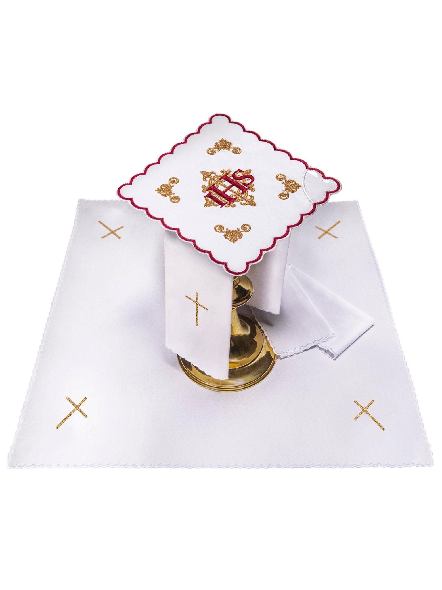Juego de altar con bordado rojo KK/157 - CASULLAS.ES