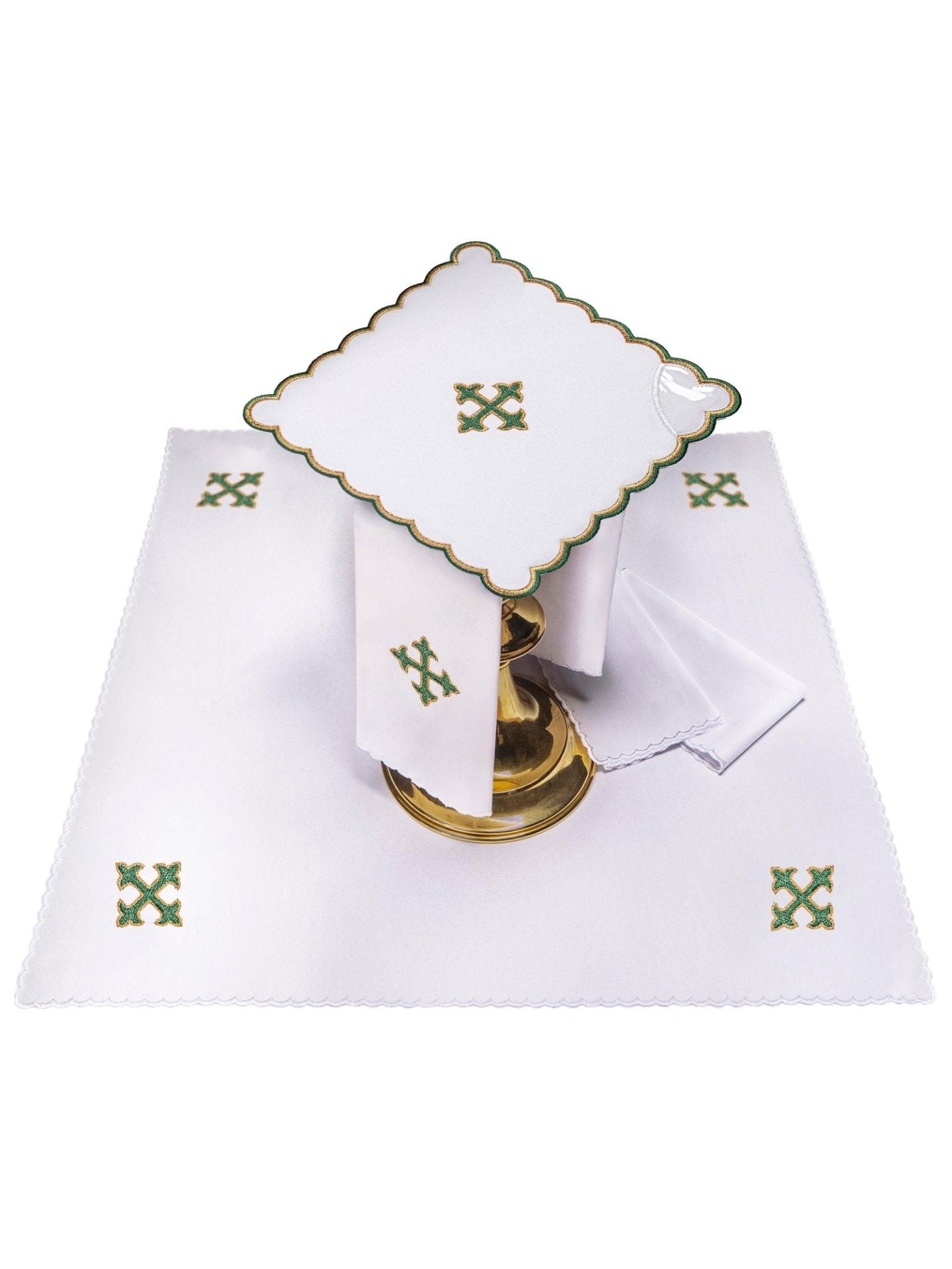 Juego de altar con cruz pequeña bordada verde KK/075/C3 - CASULLAS.ES