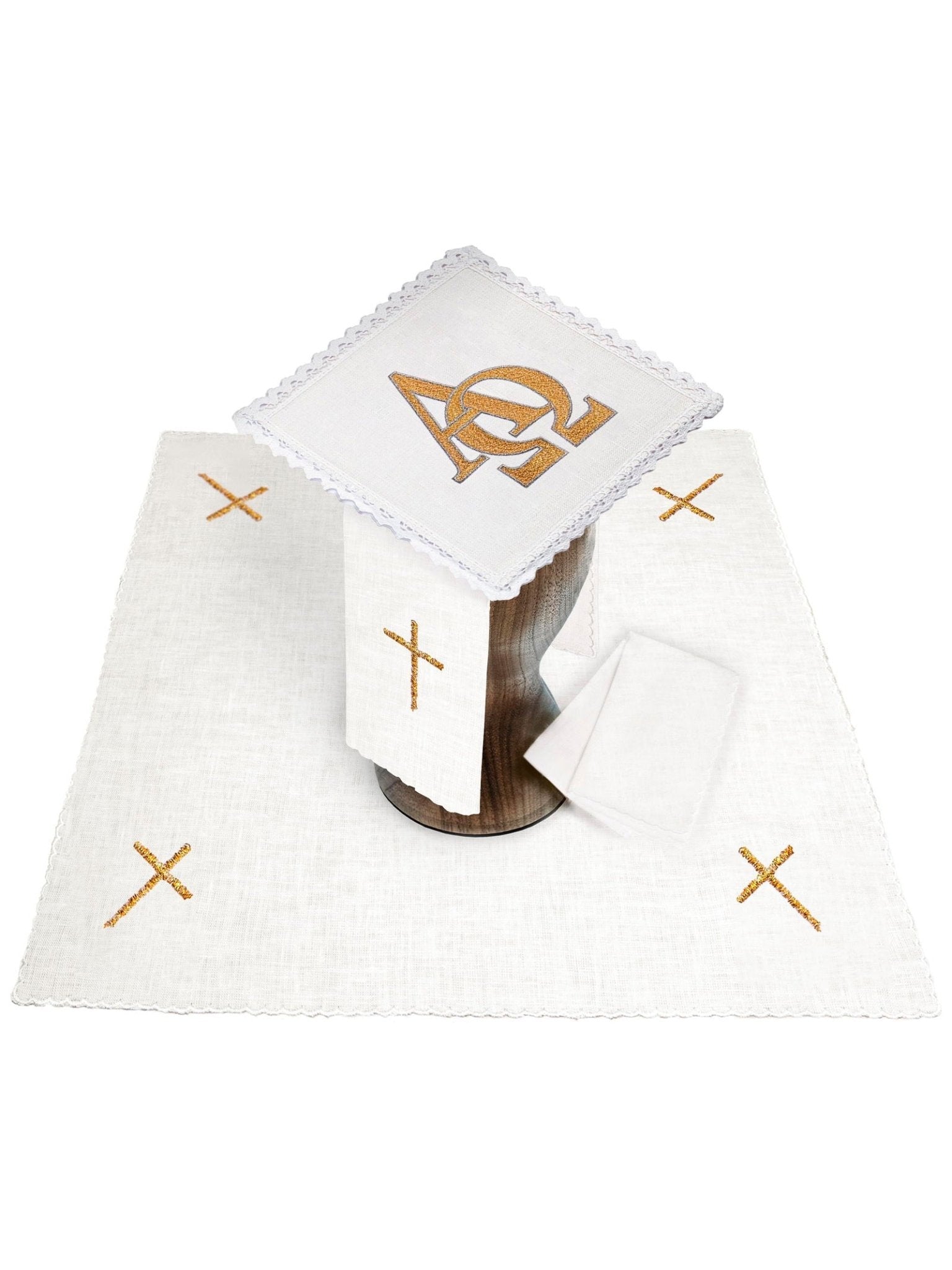 Juego de altar lino bordado Alfa y Omega KKL/177 - CASULLAS.ES