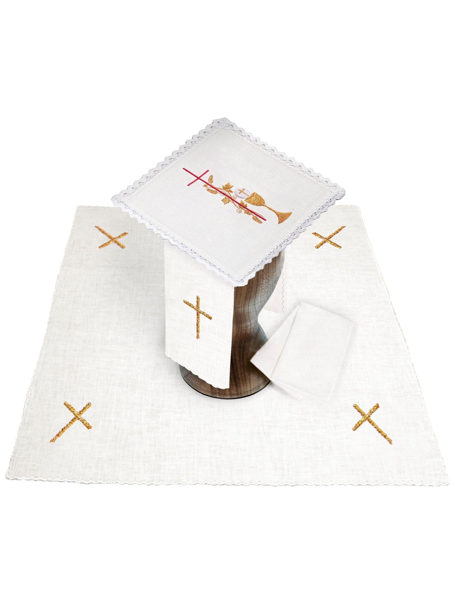 Juego de altar lino bordado cruz y cáliz KKL/176 - CASULLAS.ES