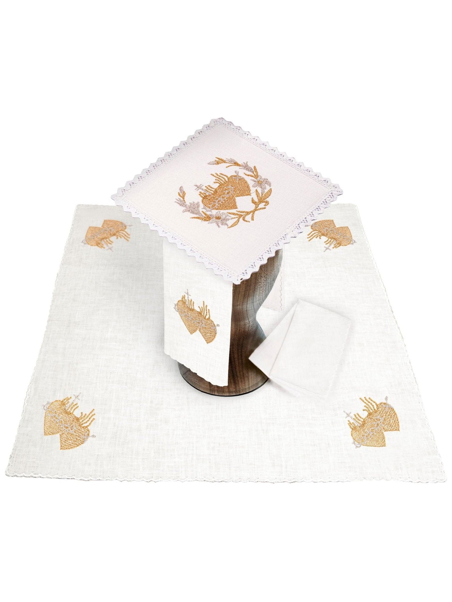 Juego de altar lino con bordado dorado KKL/016 - CASULLAS.ES