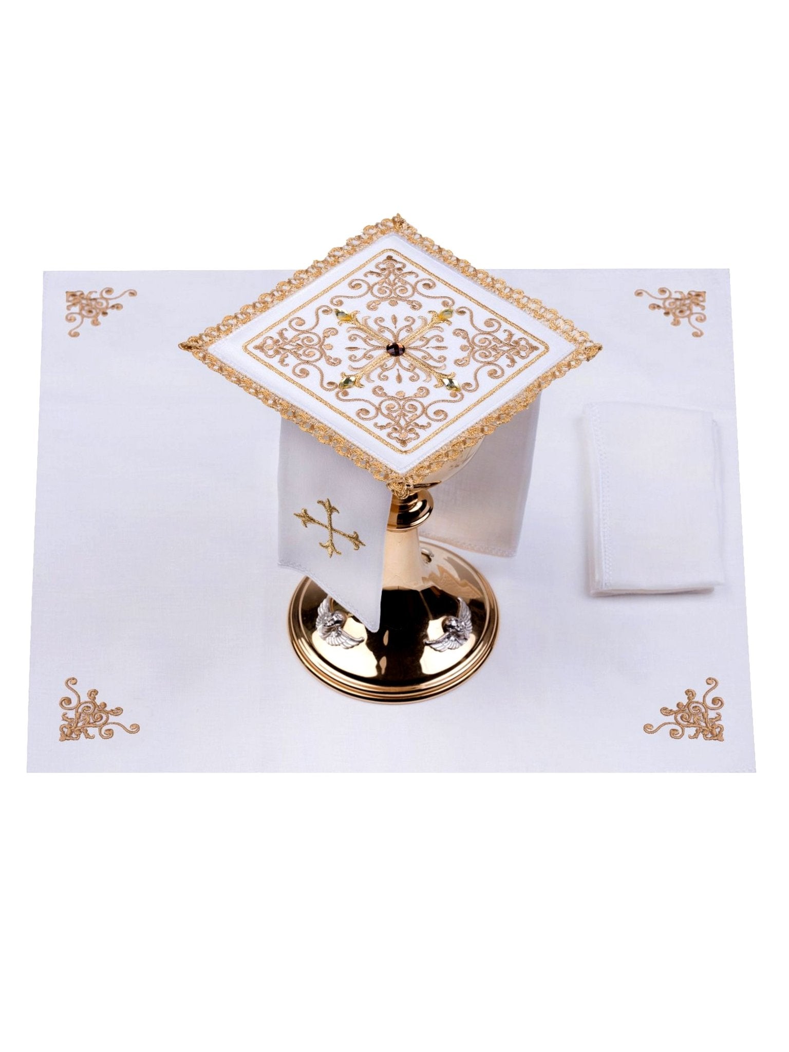 Juego de altar lino con bordado en cruz S - 5013 - CASULLAS.ES