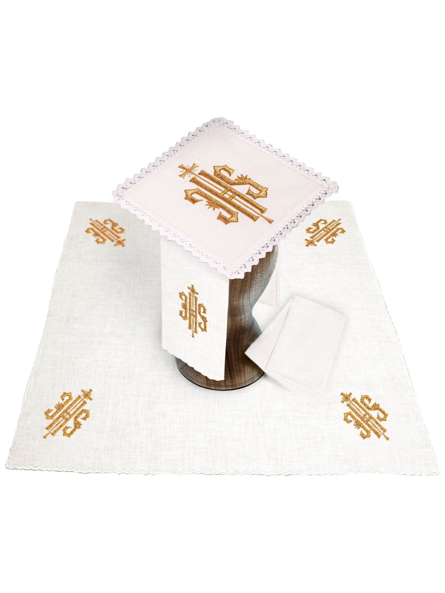 Juego de altar lino con bordado IHS KKL/029/C1 - CASULLAS.ES