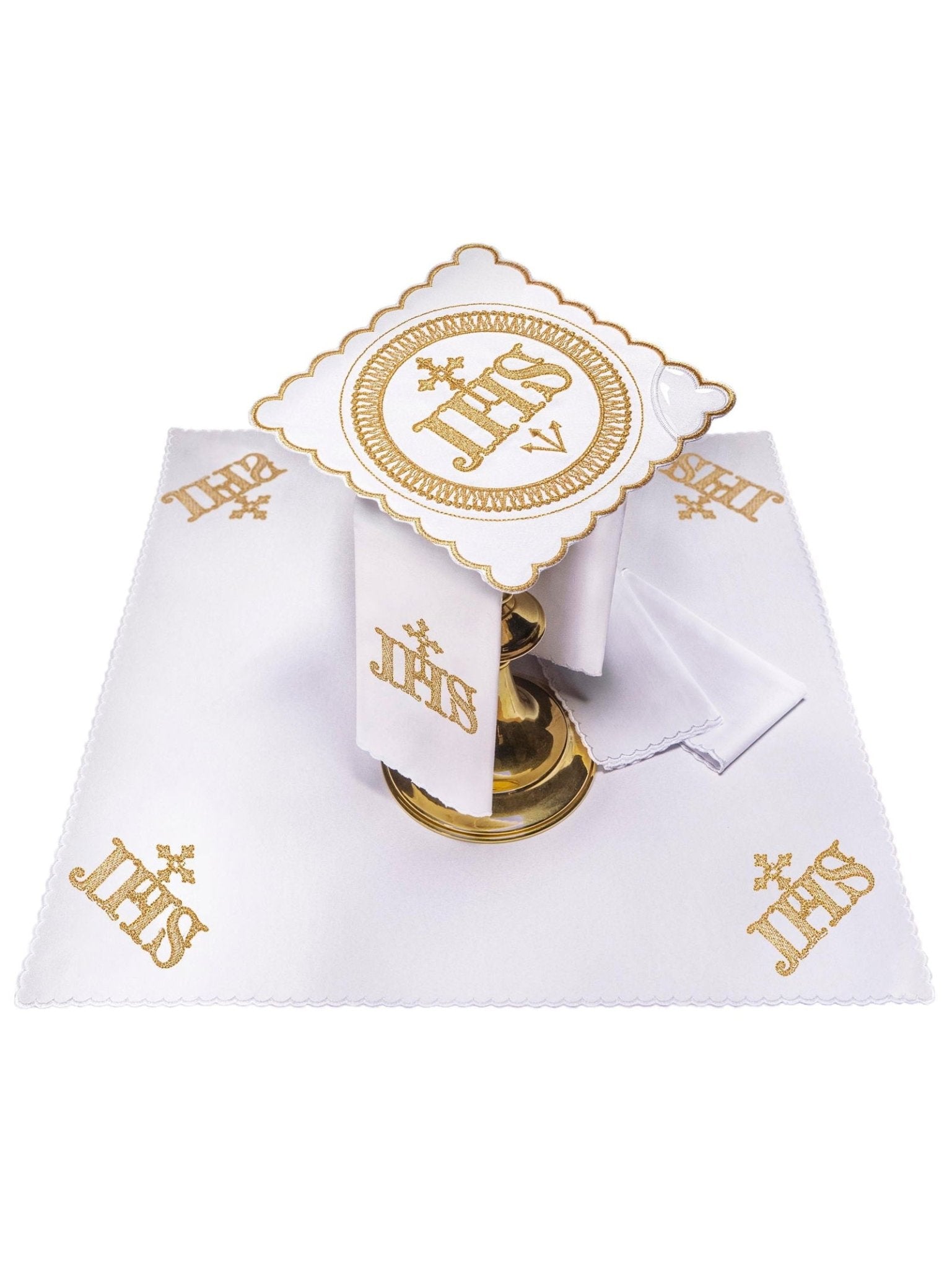 Juego de altar lino con bordado IHS dorado KK/082 - CASULLAS.ES