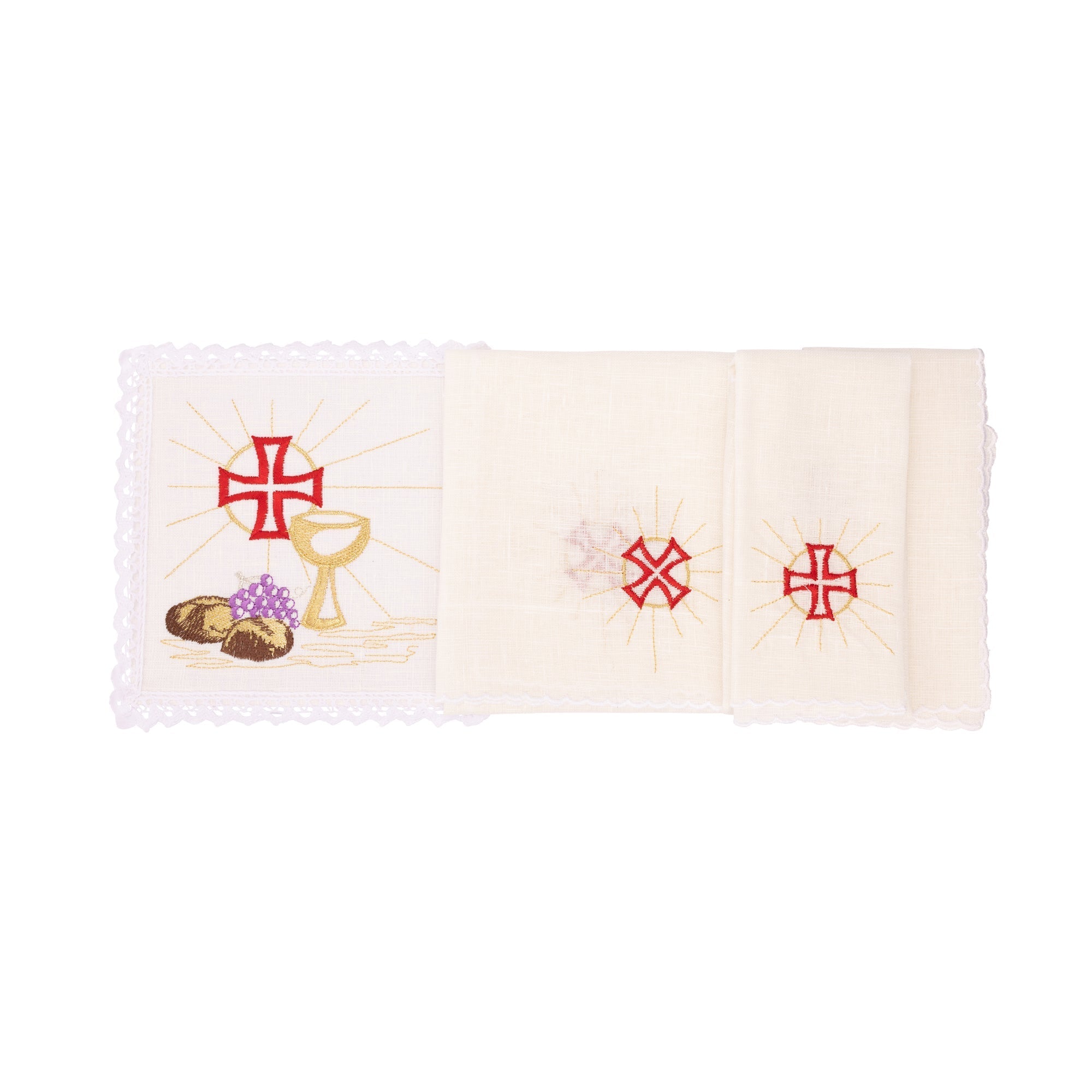 Juego de altar lino con bordado IHS eucarístico KKL/050/04/LEN - CASULLAS.ES