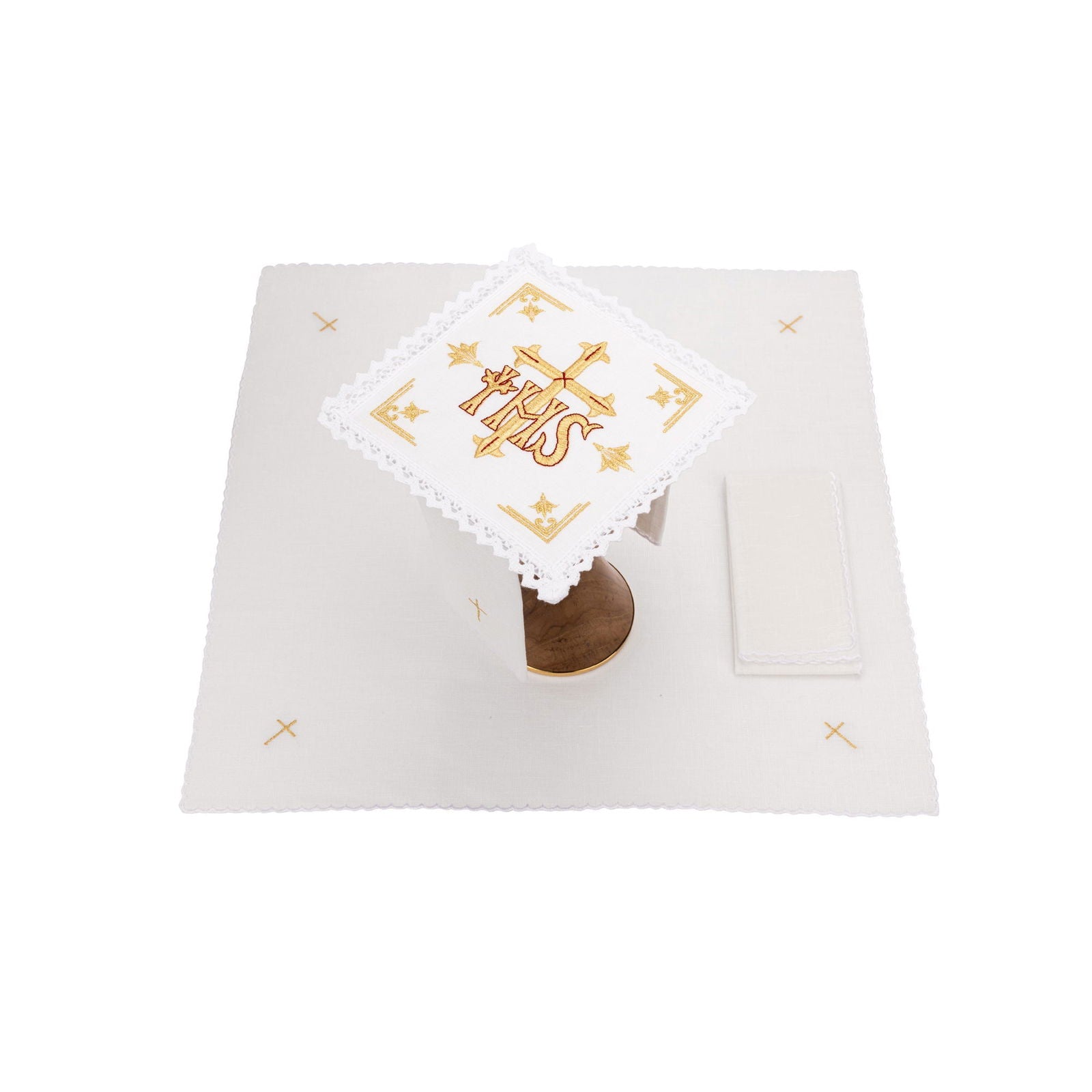 Juego de altar lino con bordado JHS y Cruz KKL/153 - CASULLAS.ES