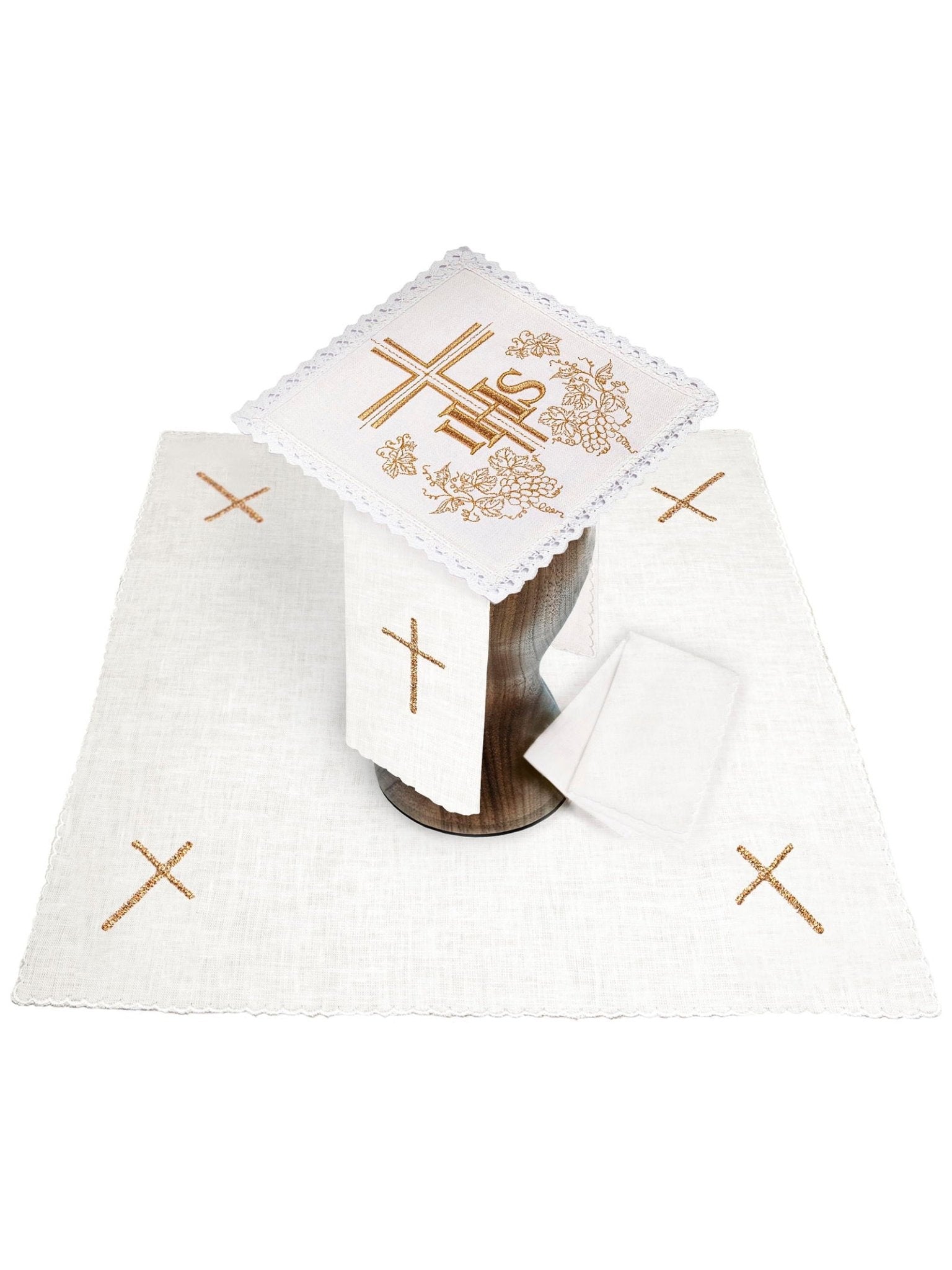 Juego de altar lino con bordado JHS y Cruz KKL/156 - CASULLAS.ES