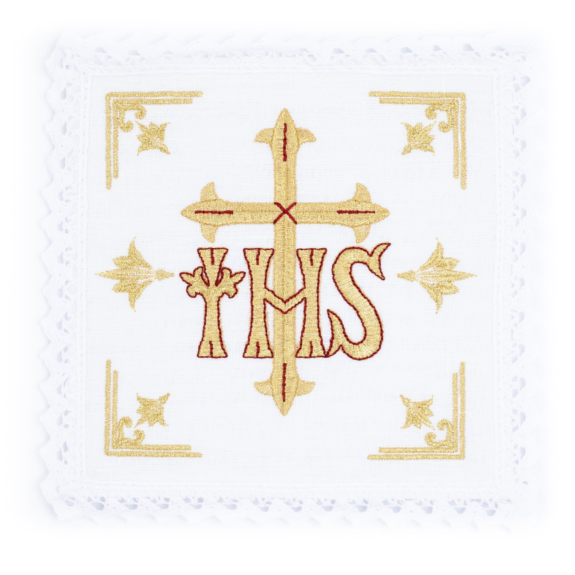 Juego de altar lino con bordado JHS y Cruz KKL/153 - CASULLAS.ES