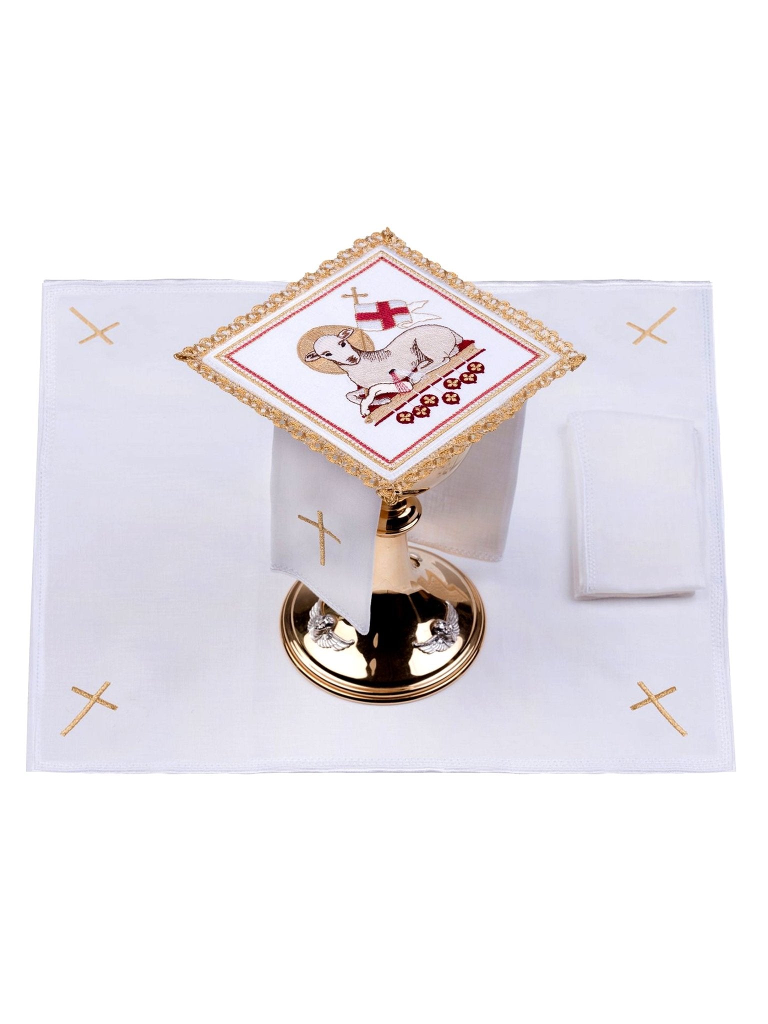 Juego de altar lino con motivo cordero S - 5015 - CASULLAS.ES