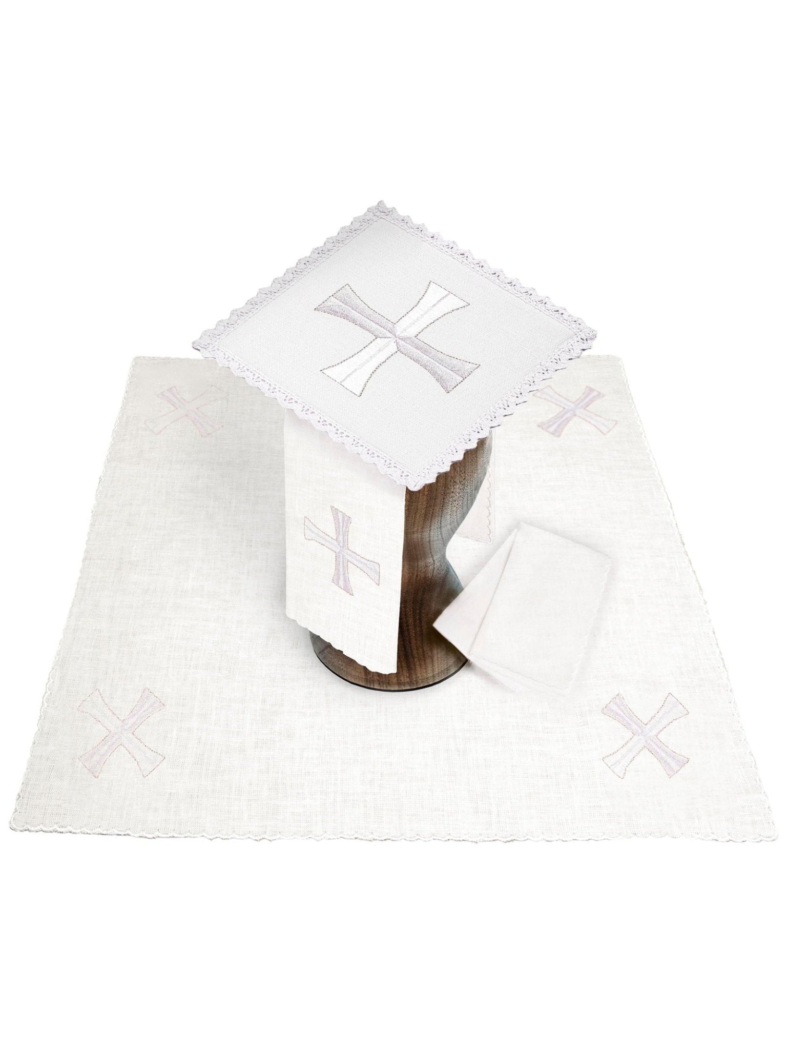 Juego de altar lino con sencillo bordado de cruces KKL/010 - CASULLAS.ES
