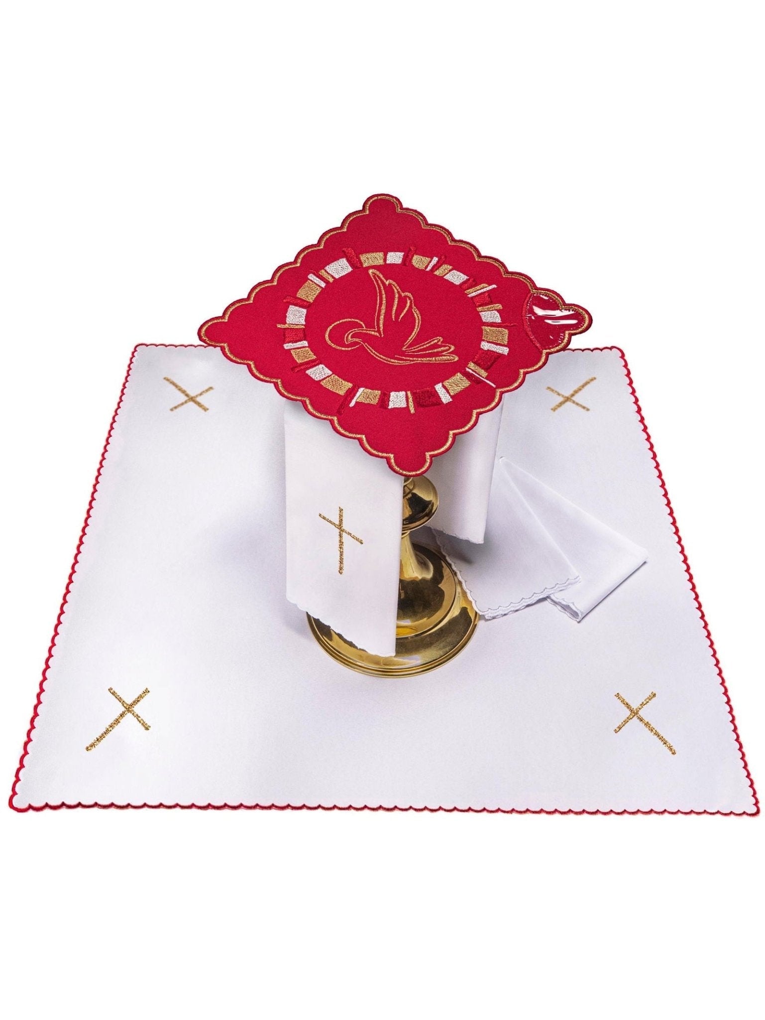 Juego de altar rojo con bordado del Espíritu Santo KK/141 - CASULLAS.ES