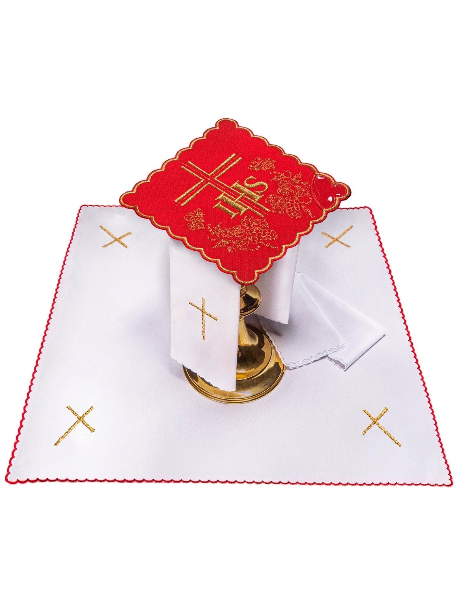 Juego de altar rojo con bordado IHS KK/156/02 - CASULLAS.ES