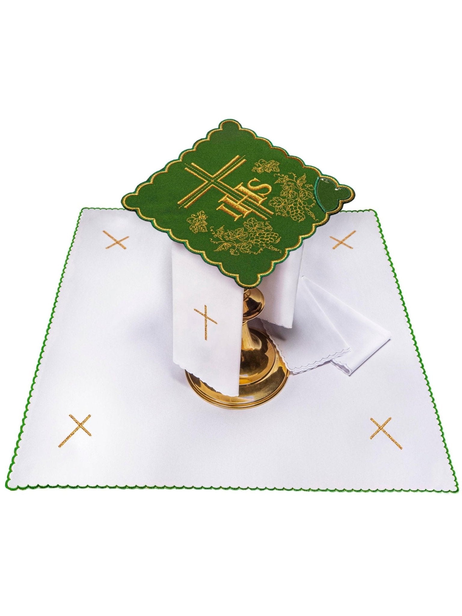 Juego de altar verde con bordado IHS KK/156/01 - CASULLAS.ES