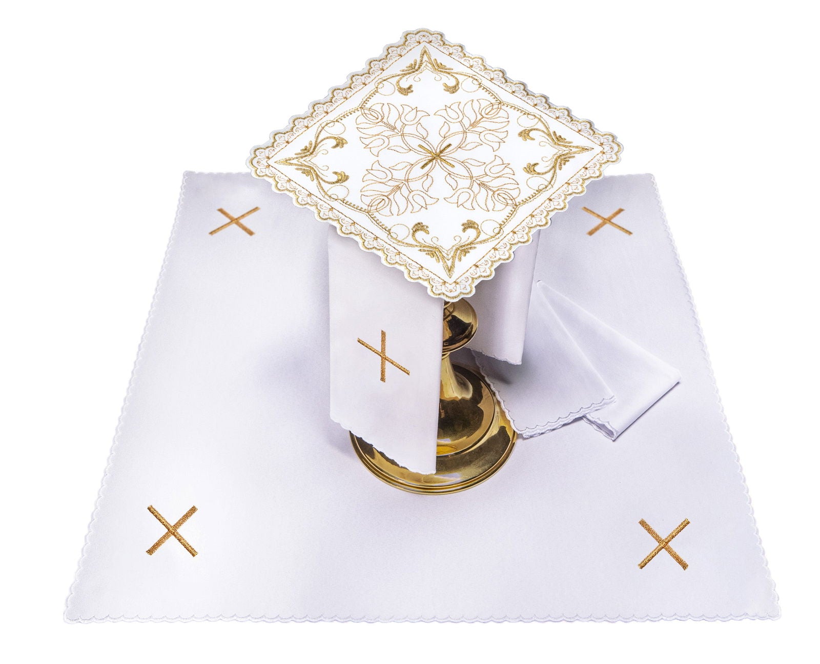 Juego de copa con motivo de cruz con bordado floral decorativo S - 5557 - CASULLAS.ES