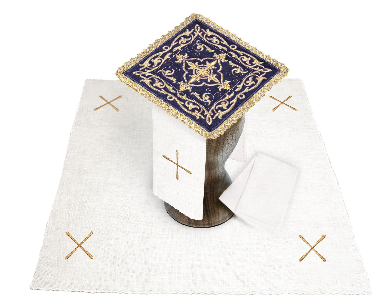 Juego de altar lino con Cruz morado bordado