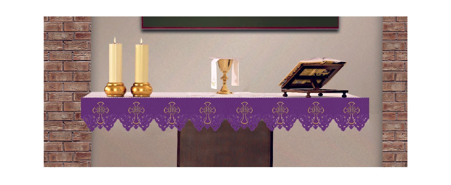 Puntilla de altar con bordado IHS - morado