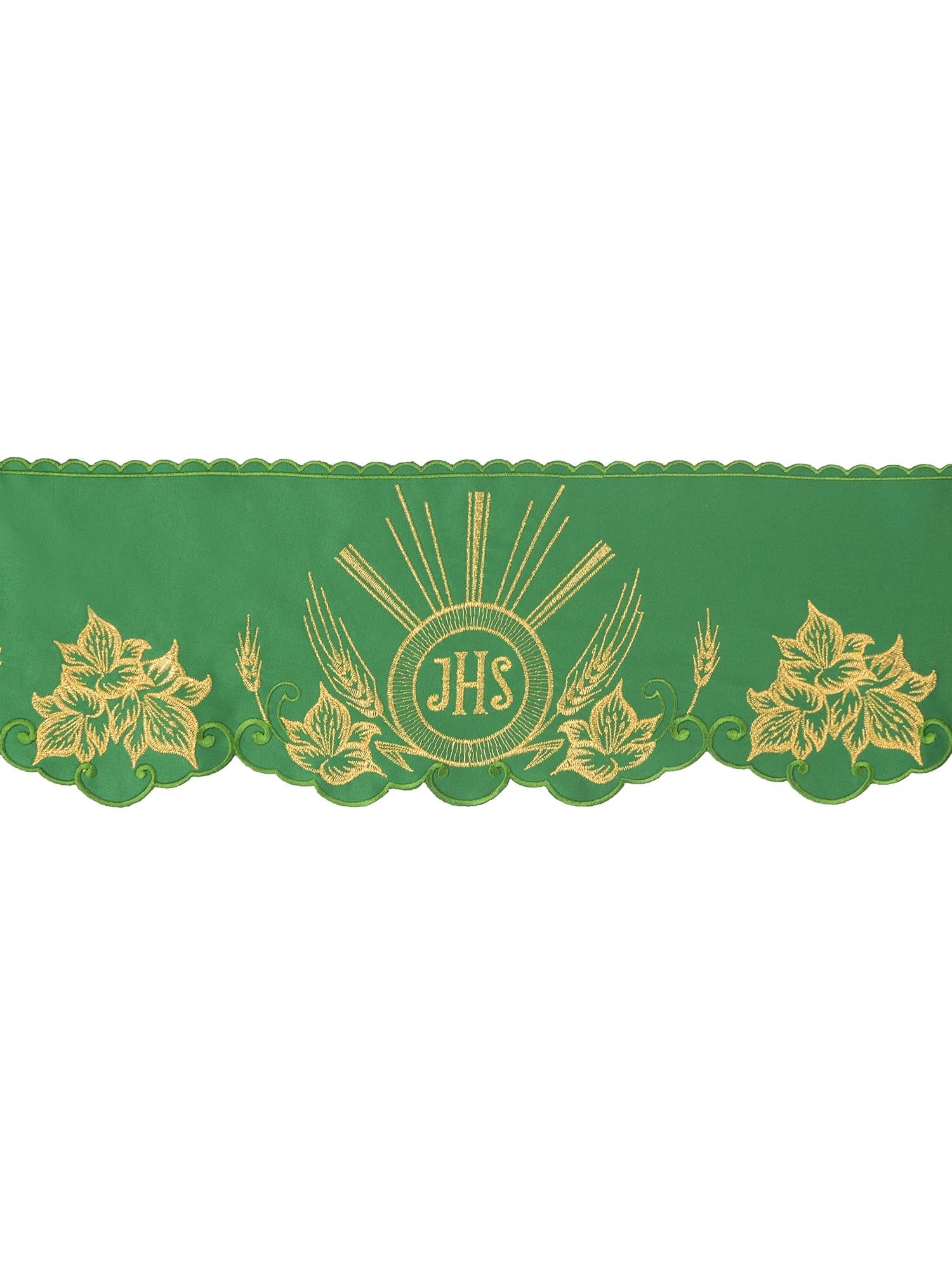 Puntilla de altar con bordado IHS - verde