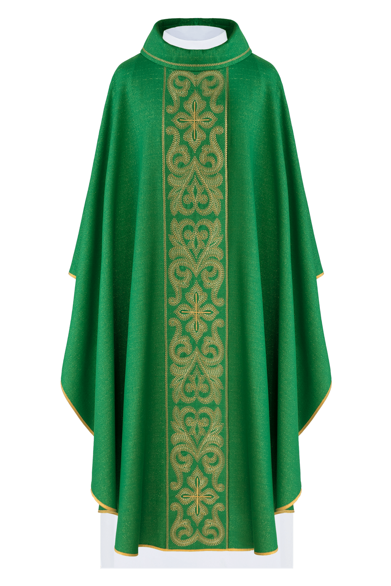 Casulla verde ricamente bordada con cruces