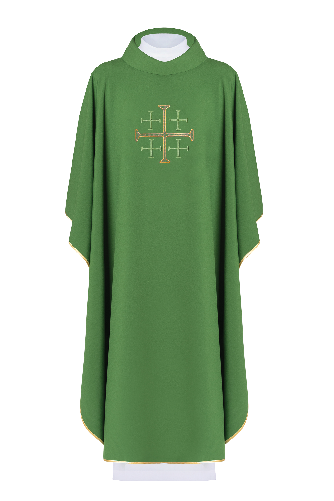 Casulla verde con bordado Cruz de Jerusalén