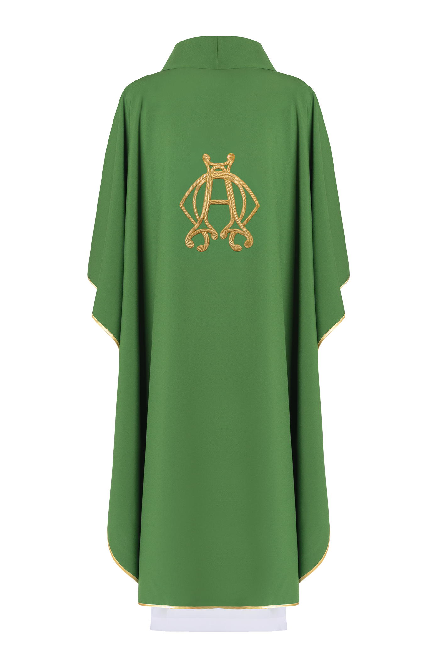 Casulla verde con bordado Alfa y Omega