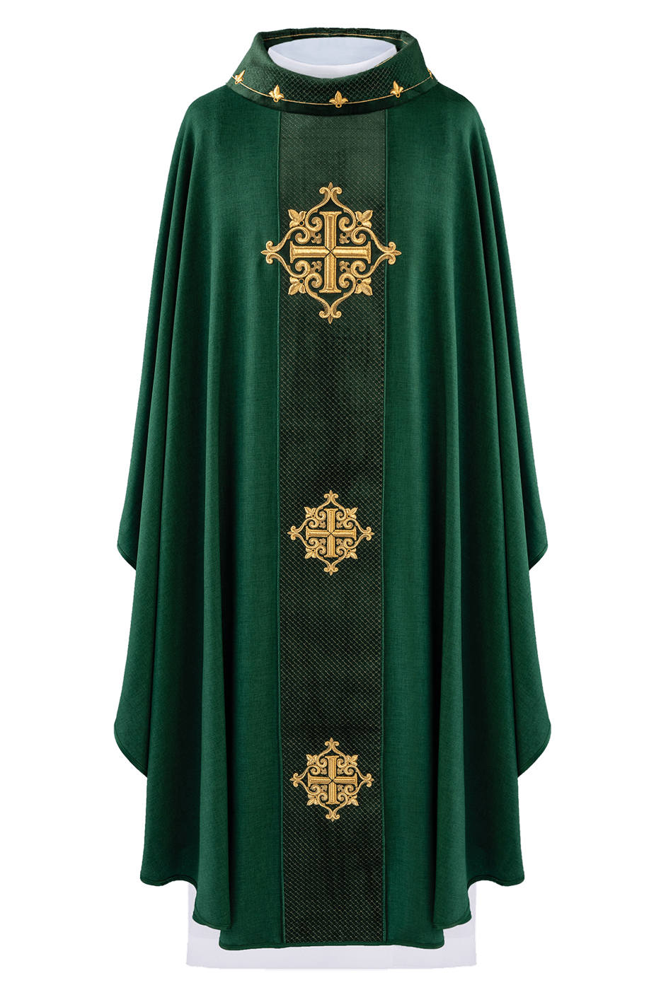 Casulla verde con galón terciopelo ricamente bordado Cruces