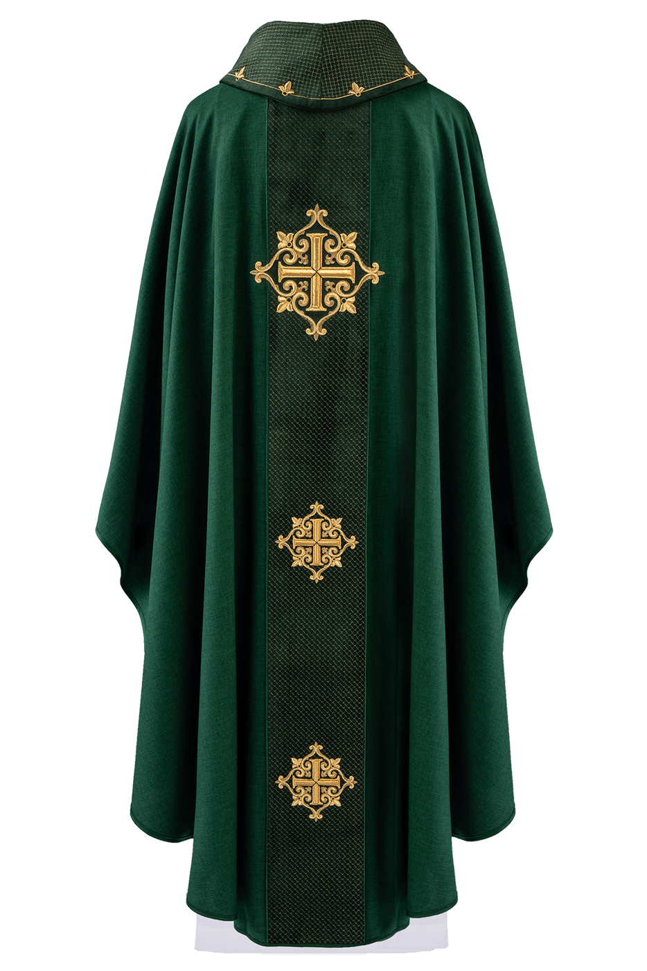 Casulla verde con galón terciopelo ricamente bordado Cruces