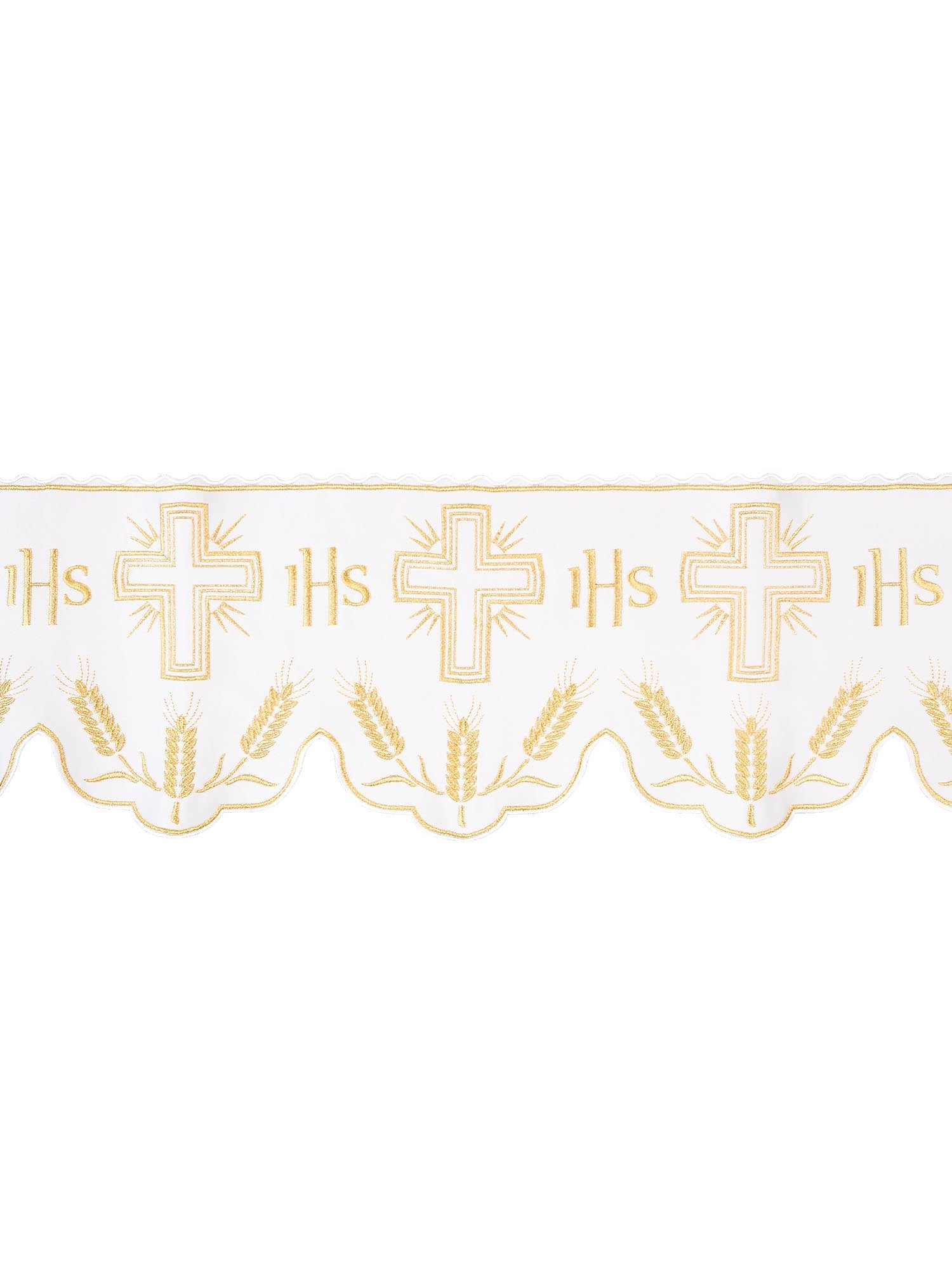 Puntilla de altar con bordado Cruz e IHS - blanco KOM/040/04 20cm 3,5m - CASULLAS.ES