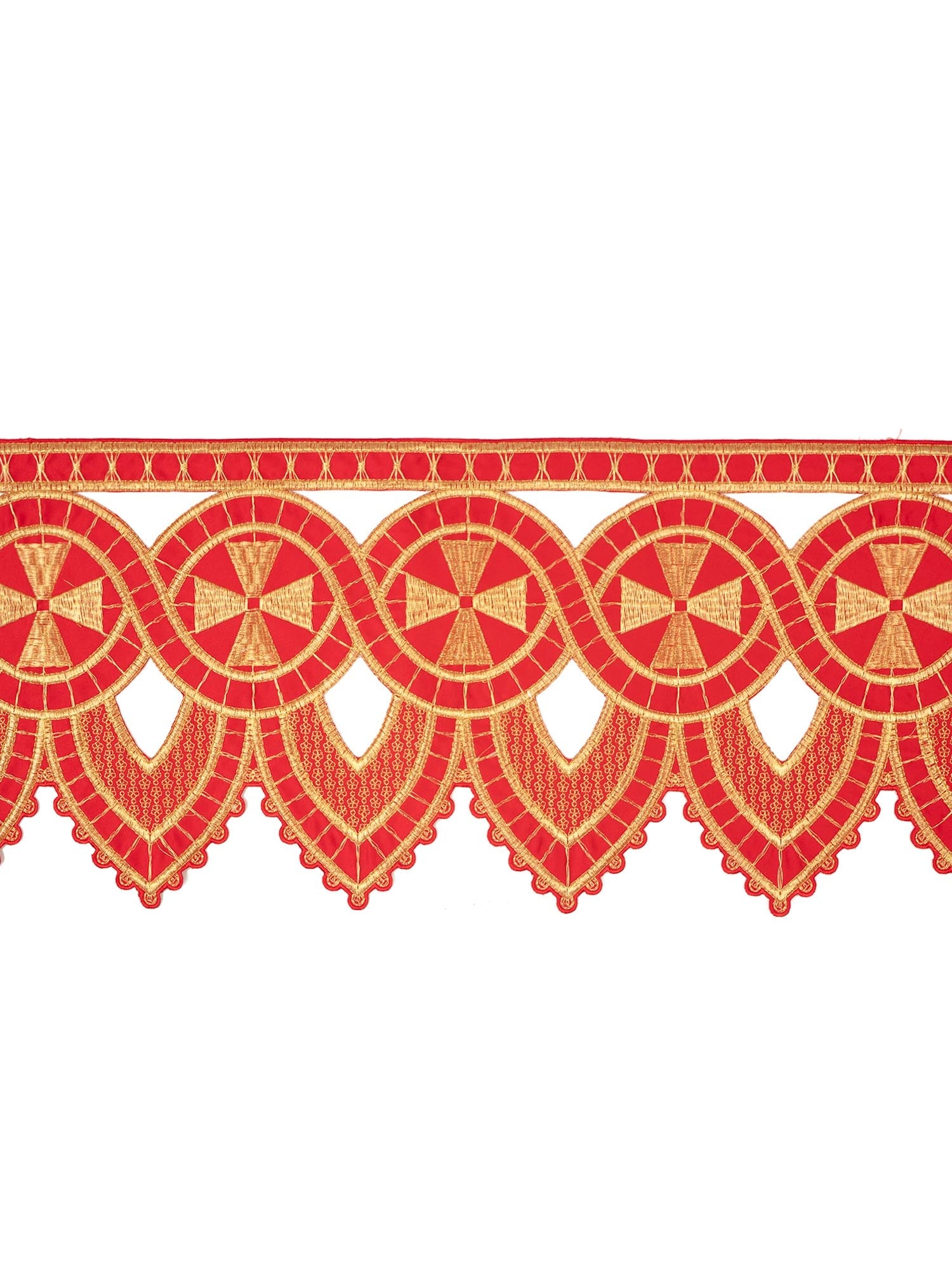 Puntilla de altar con bordado Cruz - rojo KOM/029/02 26cm 3,5m - CASULLAS.ES