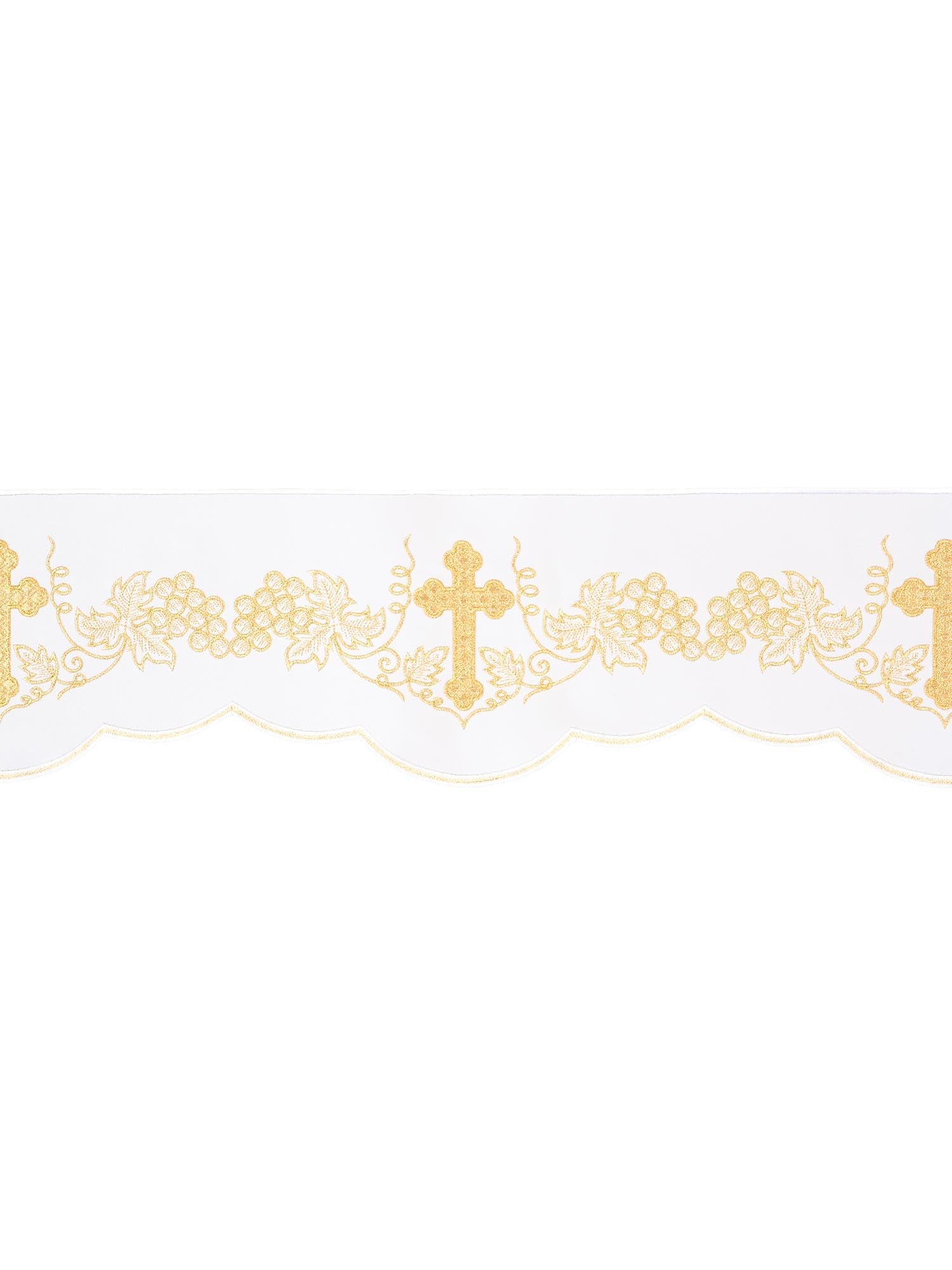 Puntilla de altar con bordado Cruz y Uvas - blanco KOM/020/04 15cm 3,5m - CASULLAS.ES