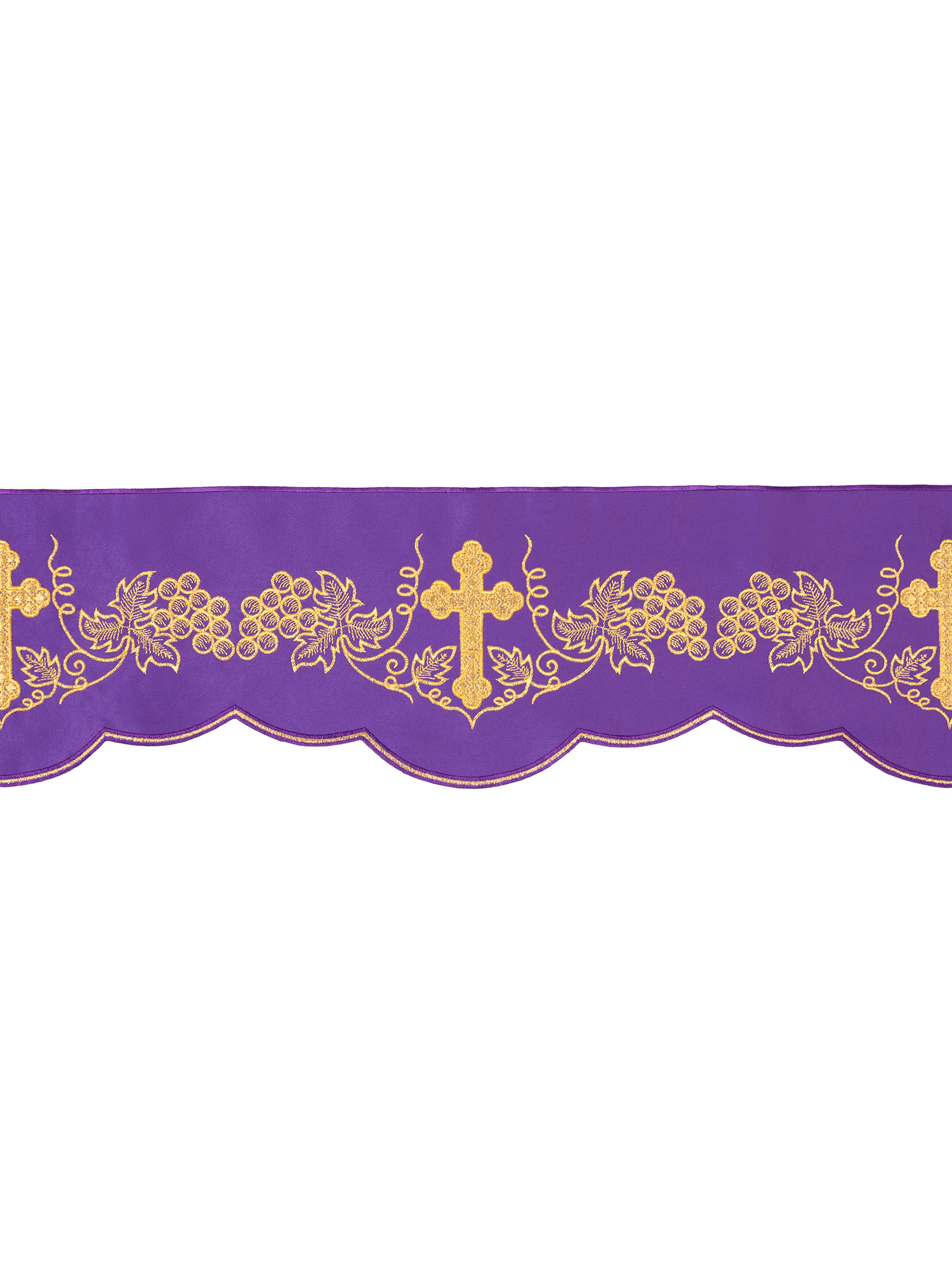 Puntilla de altar con bordado Cruz y Uvas - morado KOM/020/03 15cm 3,5m - CASULLAS.ES