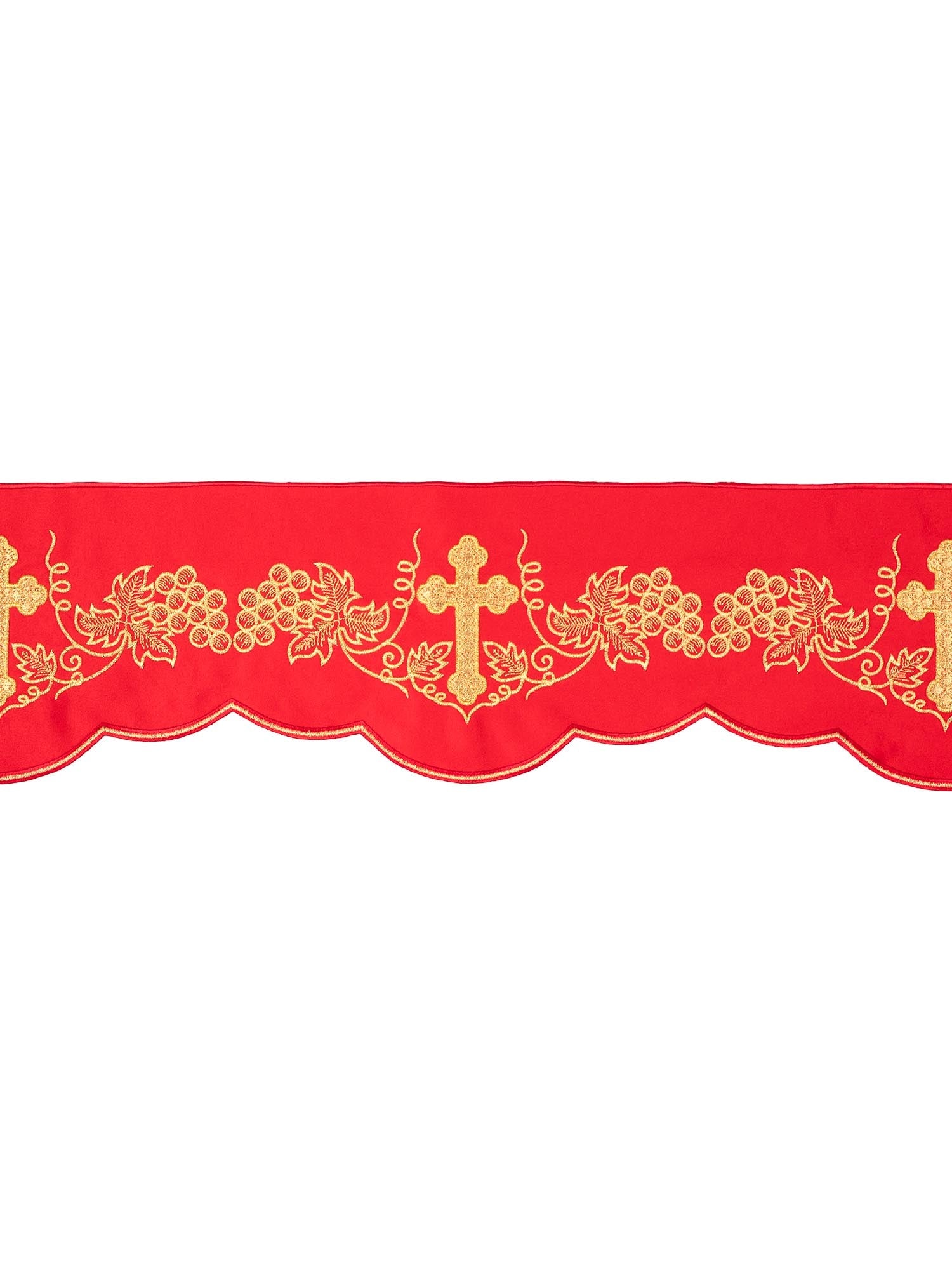 Puntilla de altar con bordado Cruz y Uvas - rojo KOM/020/02 15cm 3,5m - CASULLAS.ES